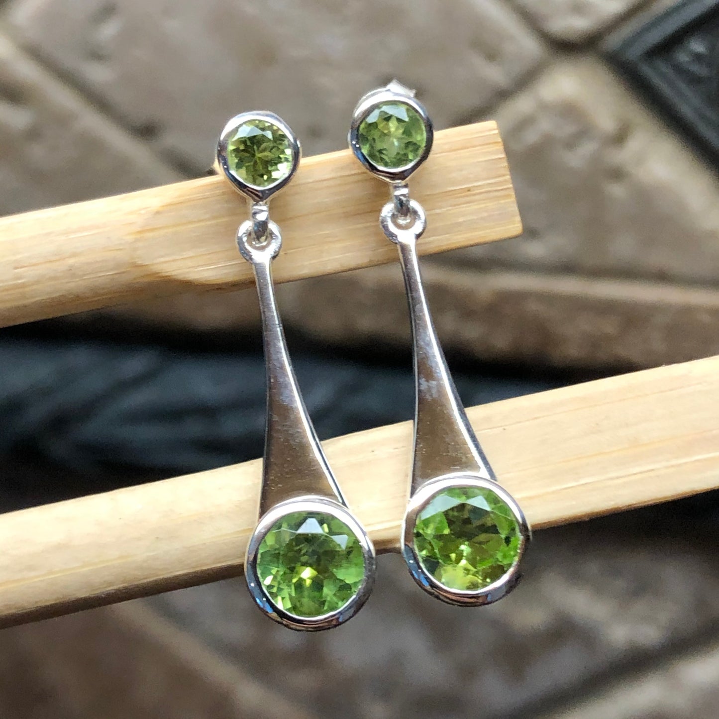Genuine 2ct Green Peridot 925 Solid Sterling Silver Earrings 30mm - Natural Rocks by Kala