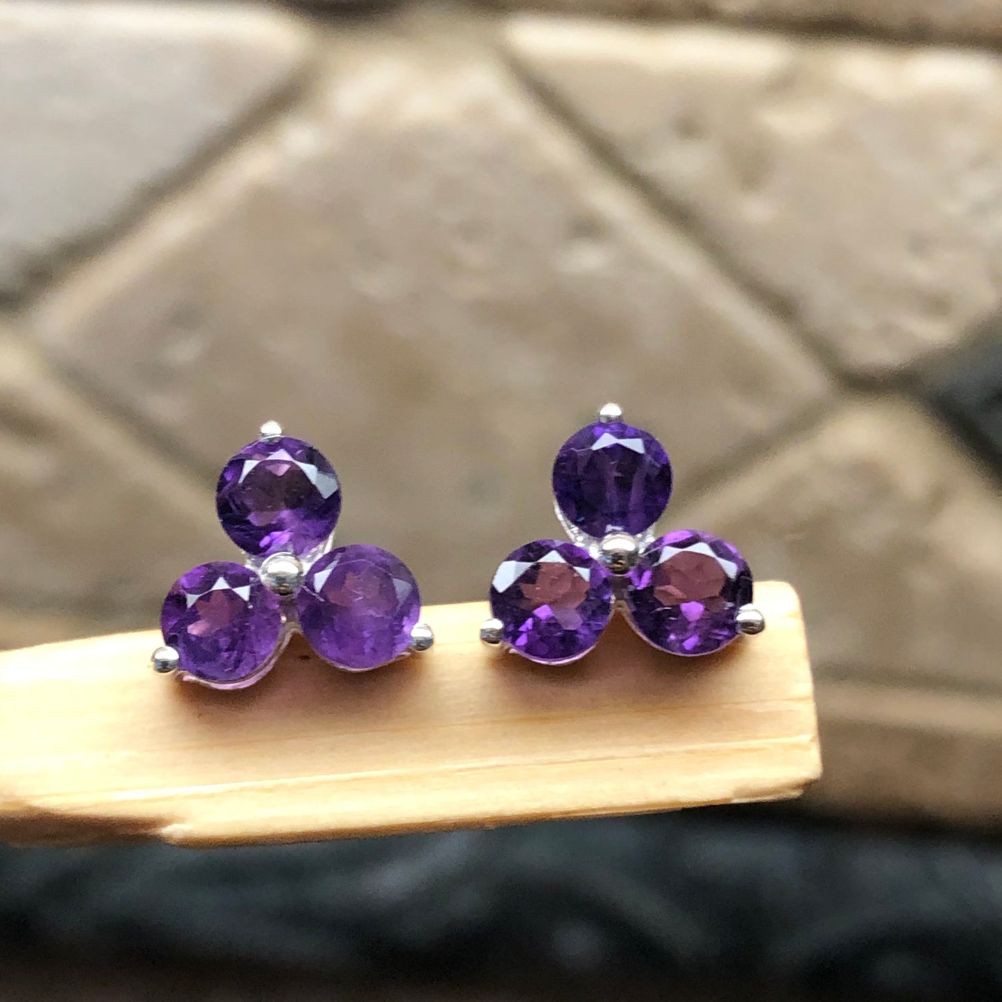 Genuine 2ct Amethyst 925 Solid Sterling Silver Stud Earrings 7mm - Natural Rocks by Kala