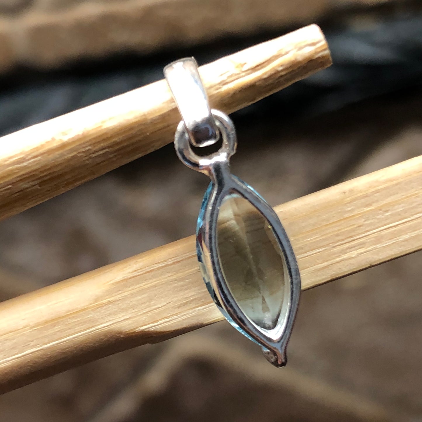 Genuine 1.5ct Blue Topaz 925 Solid Sterling Silver Pendant 22mm - Natural Rocks by Kala