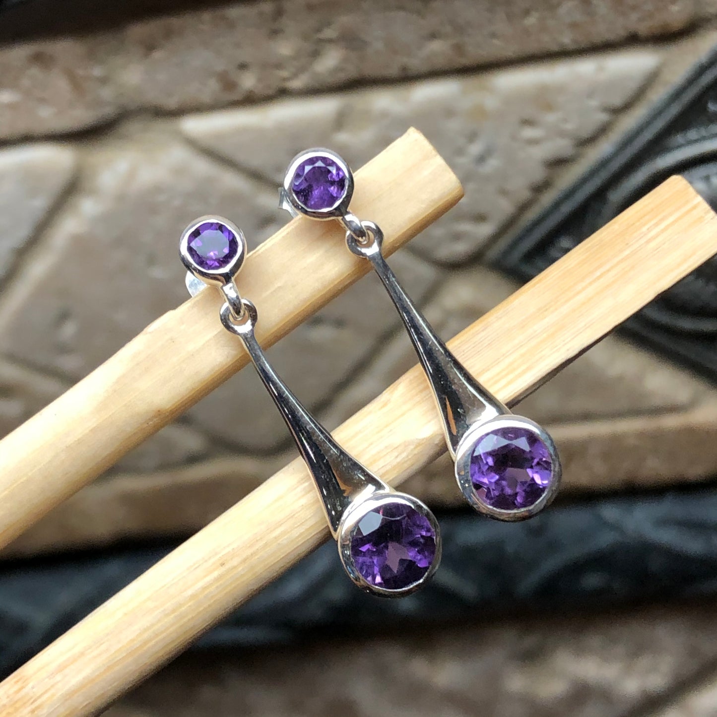 Natural 2ct Amethyst 925 Sterling Silver Earrings 28mm - Natural Rocks by Kala