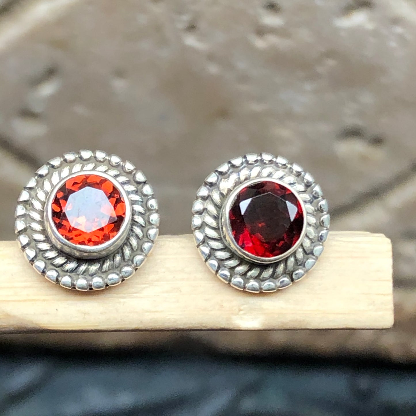 Natural 2ct Pyrope Garnet 925 Solid Sterling Silver Earrings 10mm - Natural Rocks by Kala