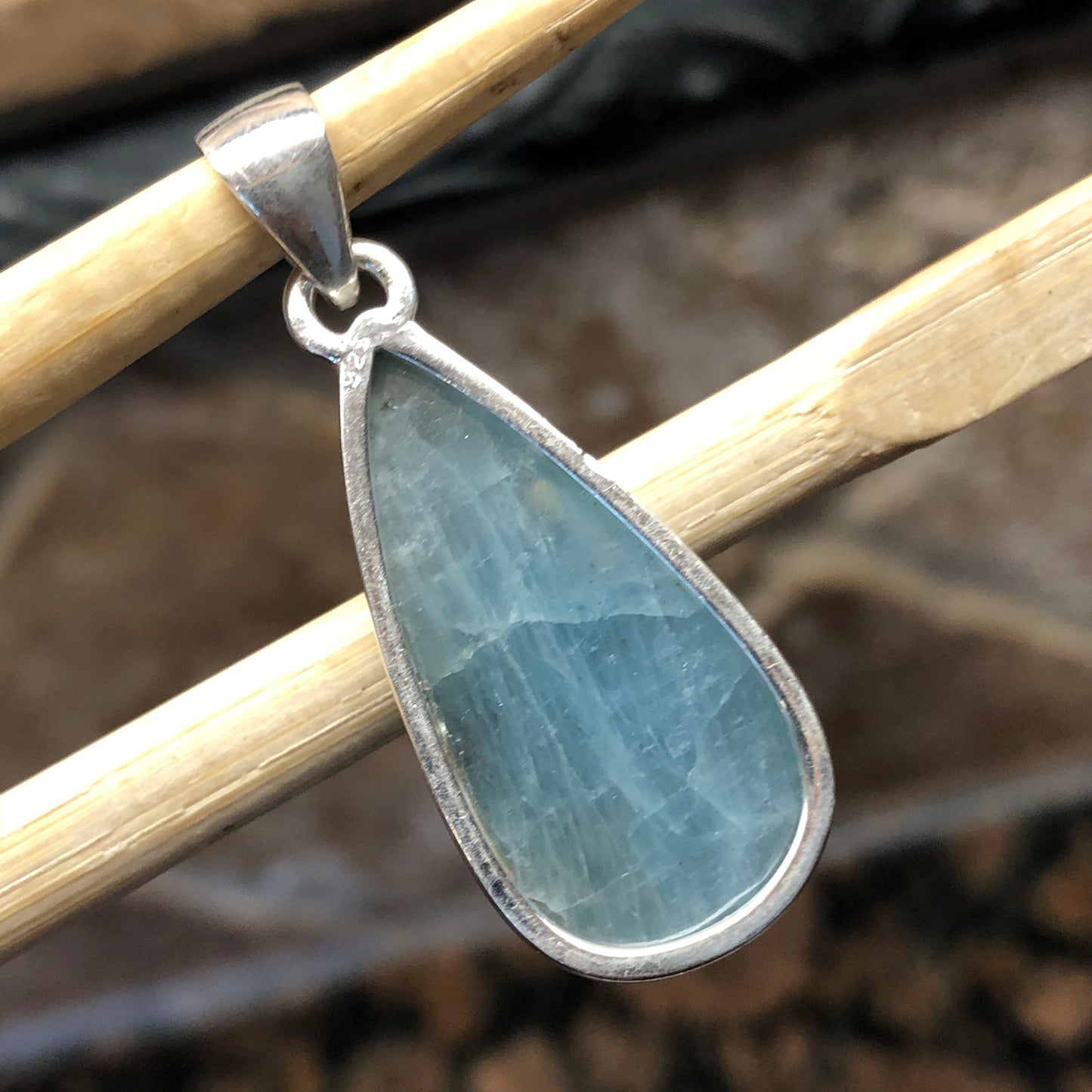 Natural Aquamarine 925 Solid Sterling Silver Pendant 37mm - Natural Rocks by Kala