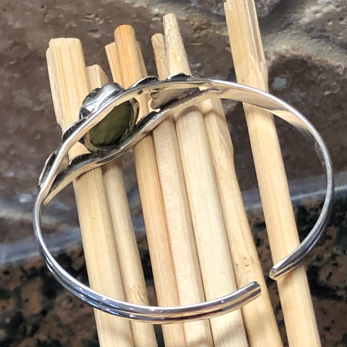 Natural Moldavite 925 Solid Sterling Silver Cuff Bracelet - Natural Rocks by Kala