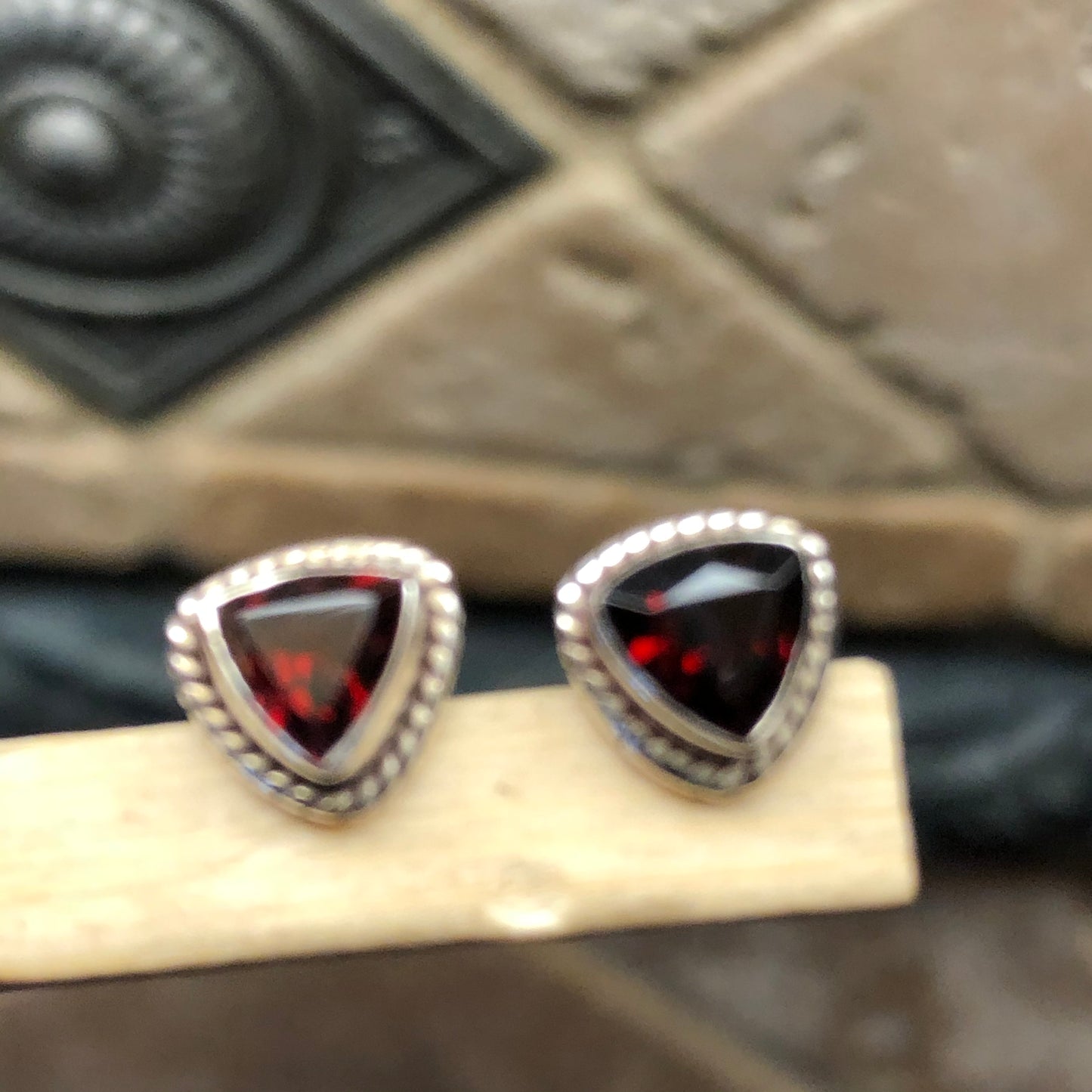 Natural 2ct Pyrope Garnet 925 Solid Sterling Silver Earrings 7mm - Natural Rocks by Kala