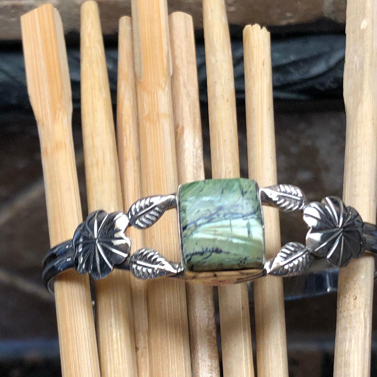 Genuine Serpentine Opalite 925 Solid Sterling Silver Cuff Bracelets - Natural Rocks by Kala