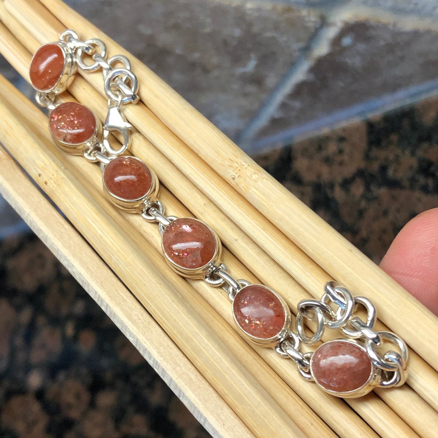 Natural Sunstone 925 Solid Sterling Silver Bracelets 7" - Natural Rocks by Kala