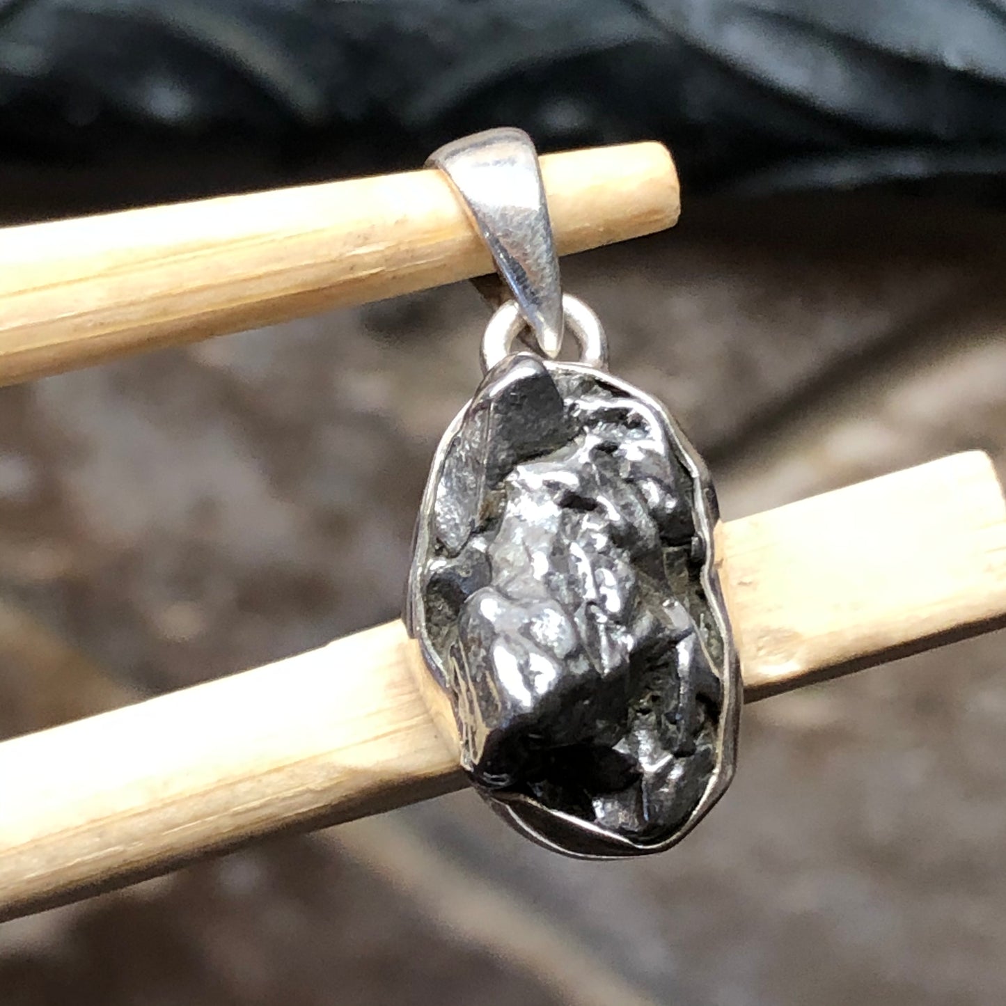 Natural Meteorite Campo Del Cielo 925 Solid Sterling Silver Unisex Pendant 27mm - Natural Rocks by Kala