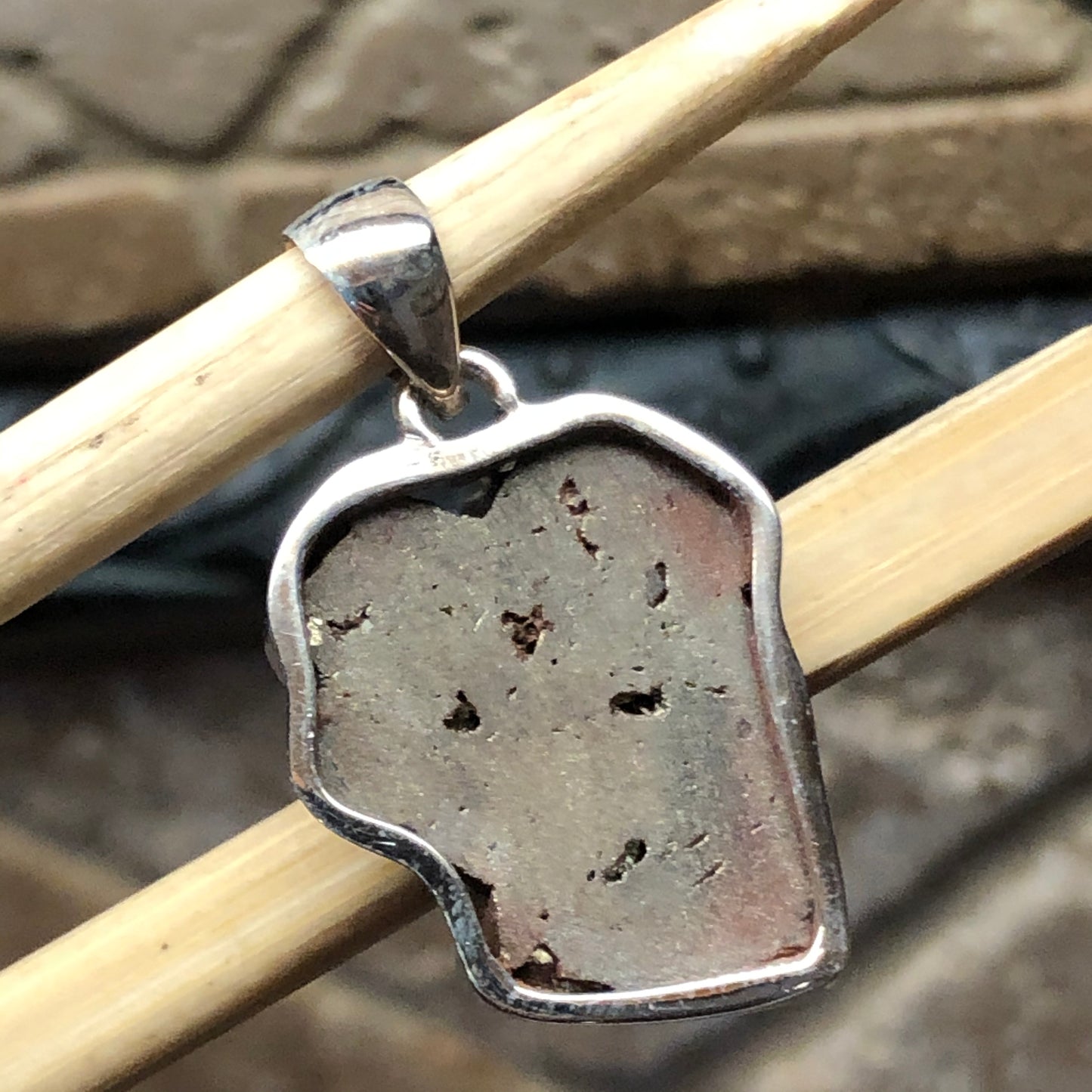 Genuine Pyrite Druzy 925 Solid Sterling Silver Unisex Pendant 40mm - Natural Rocks by Kala