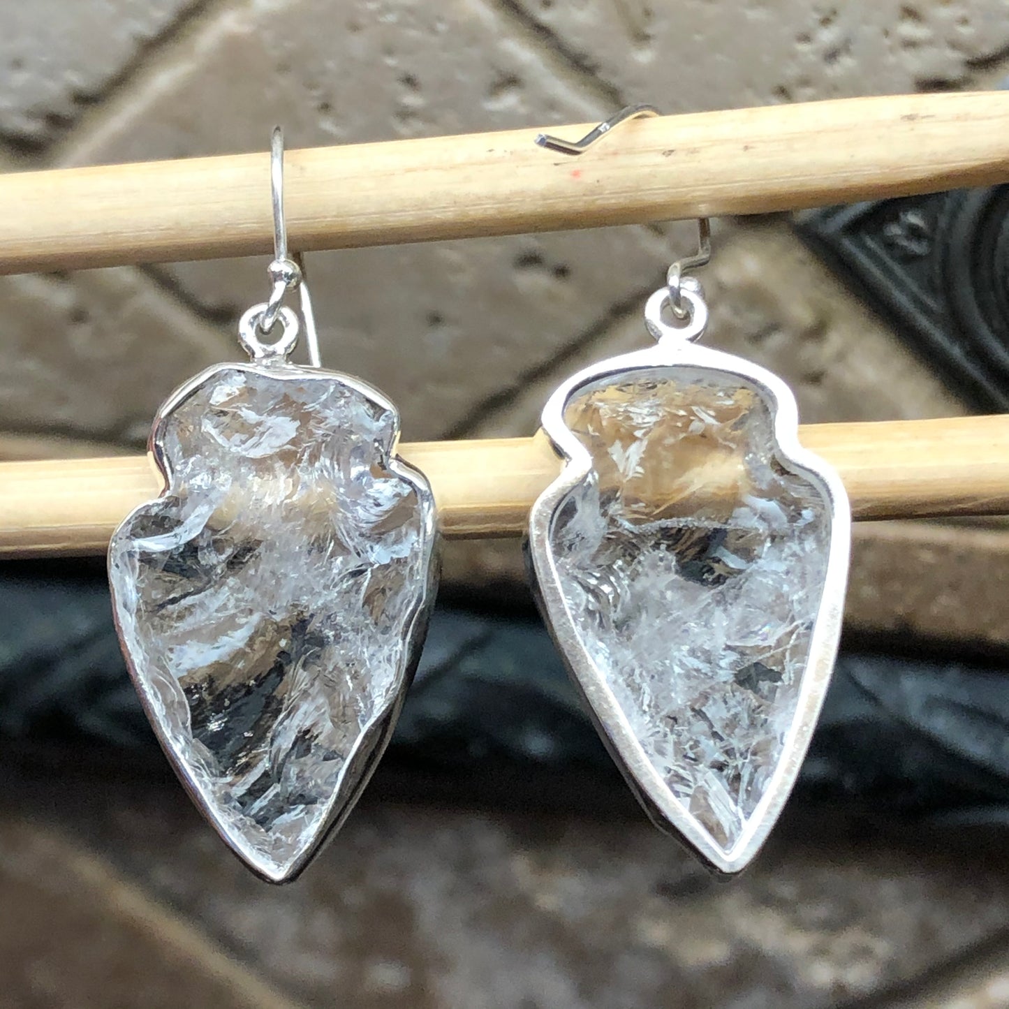 Natural Lemurian Crystal Quartz 925 Solid Sterling Silver Earrings 45mm - Natural Rocks by Kala