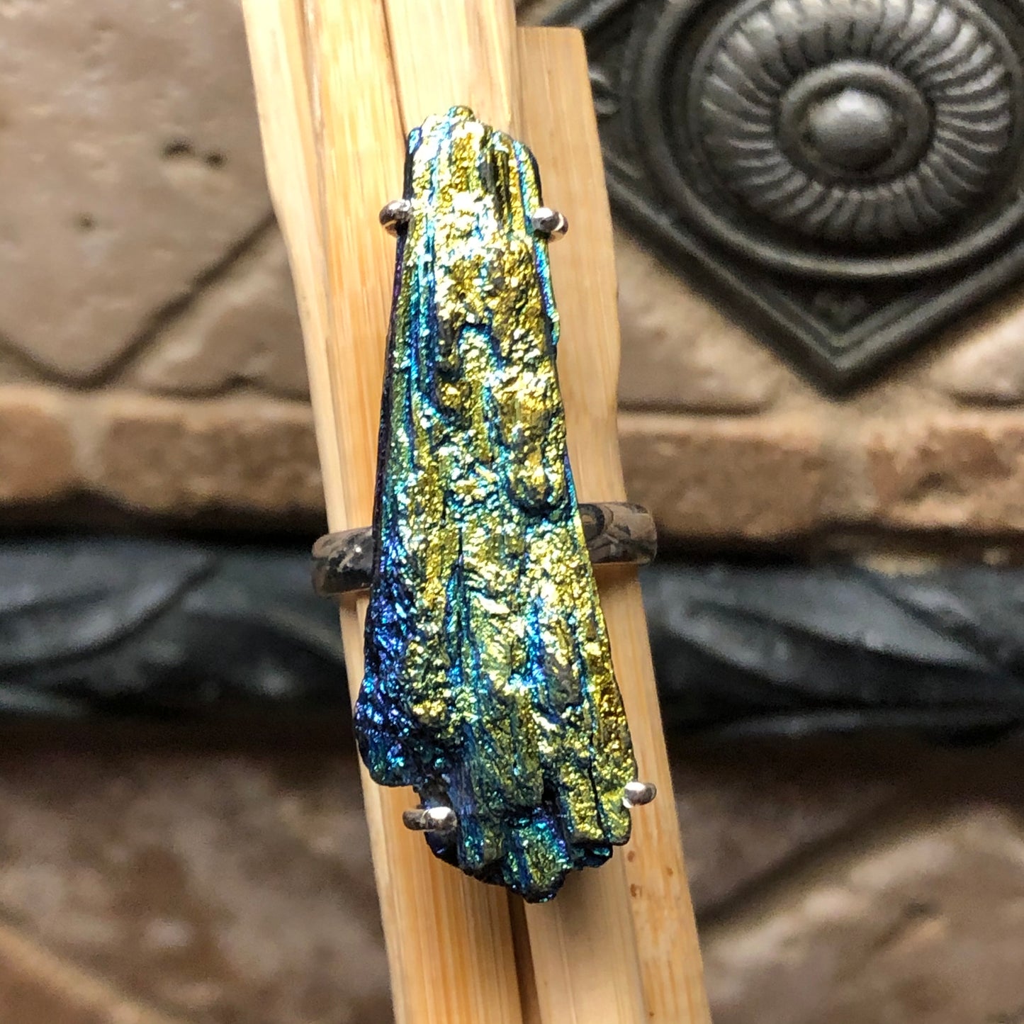 Natural Rainbow Aura Kyanite 925 Solid Sterling Silver Ring Size 8.75 - Natural Rocks by Kala