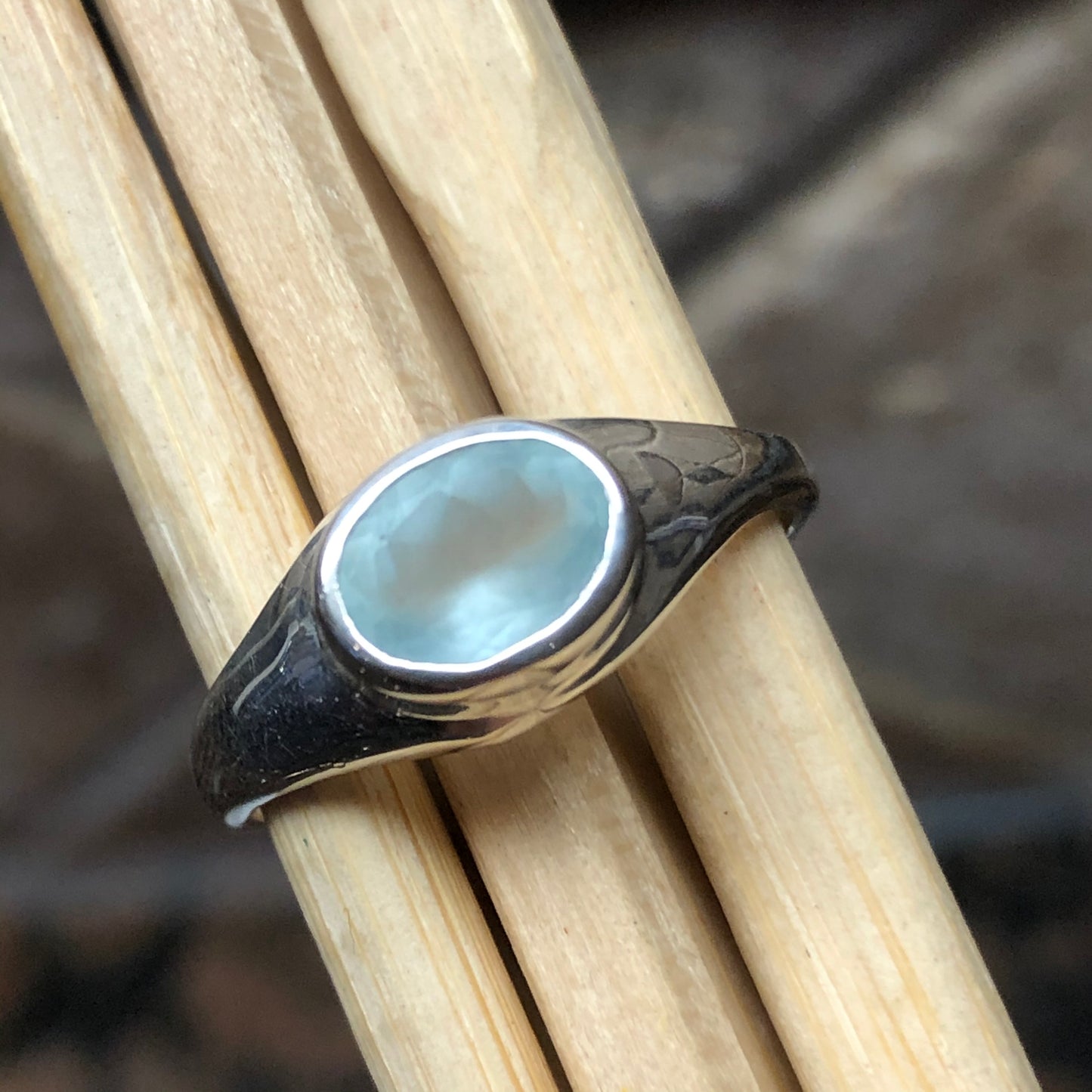 Natural 1ct Blue Aquamarine 925 Solid Sterling Silver Men's Ring Size 8.5 - Natural Rocks by Kala