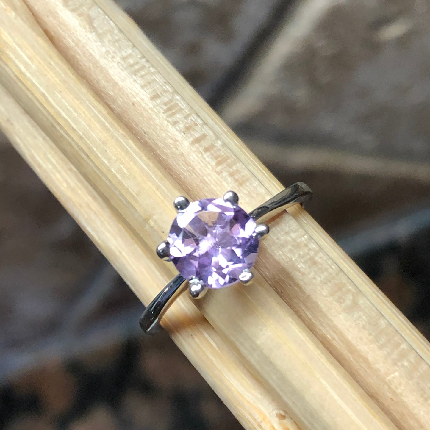 Natural 1ct Amethyst 925 Solid Sterling Silver Engagement Ring Size 6, 7, 8, 9 - Natural Rocks by Kala