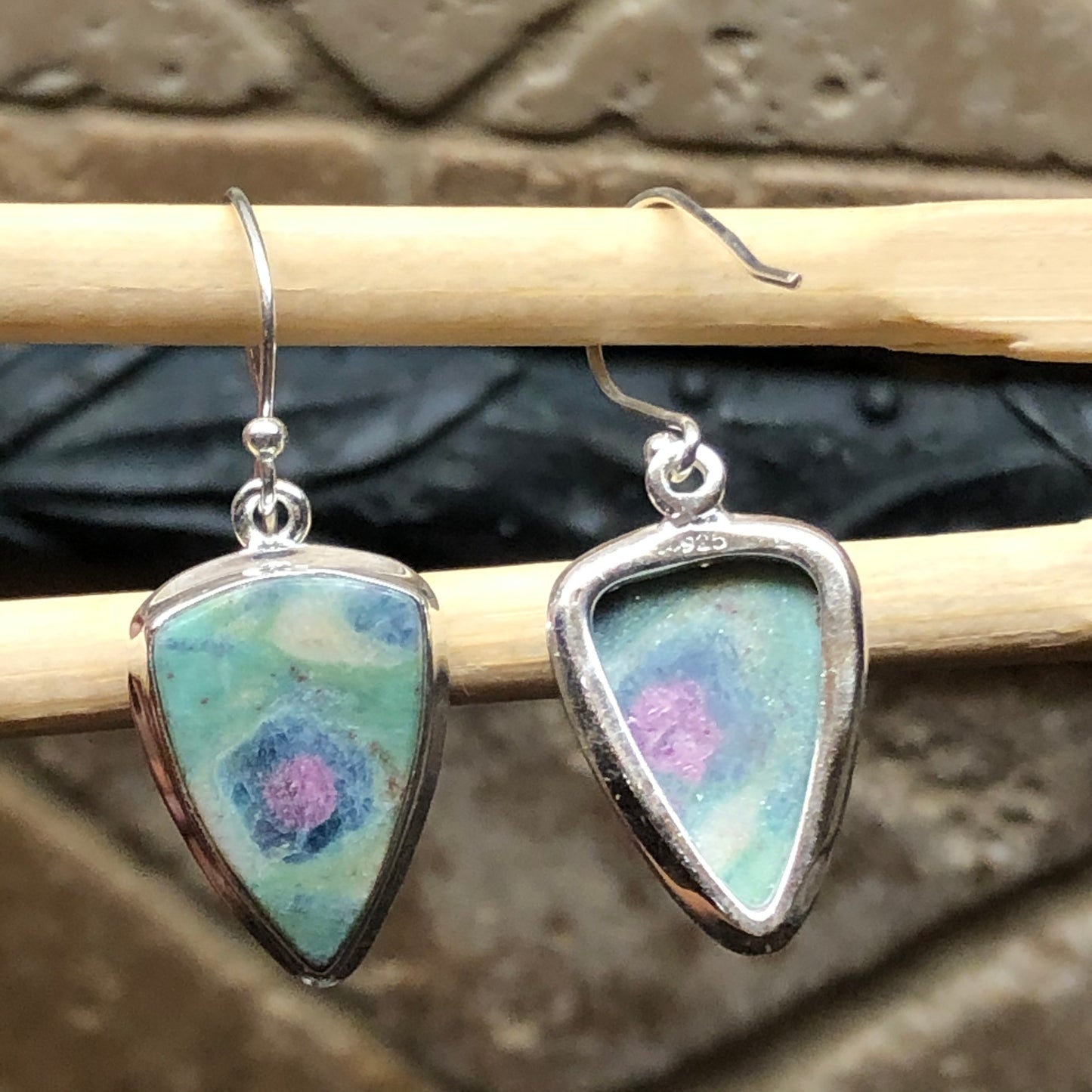 Natural Ruby in Fuchsite 925 Solid Sterling Silver Earrings 30mm - Natural Rocks by Kala