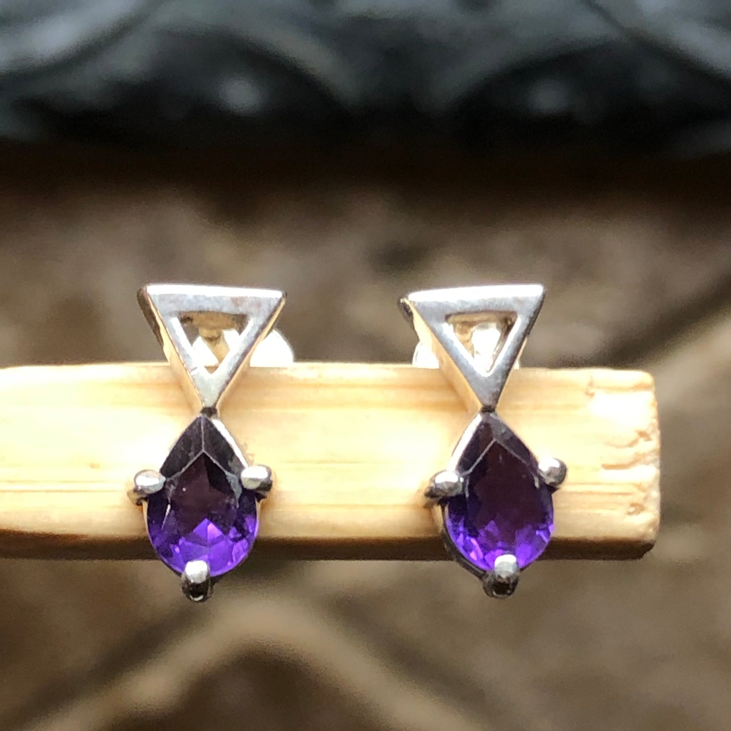 Natural Amethyst 925 Sterling Silver Stud Earrings 8mm - Natural Rocks by Kala