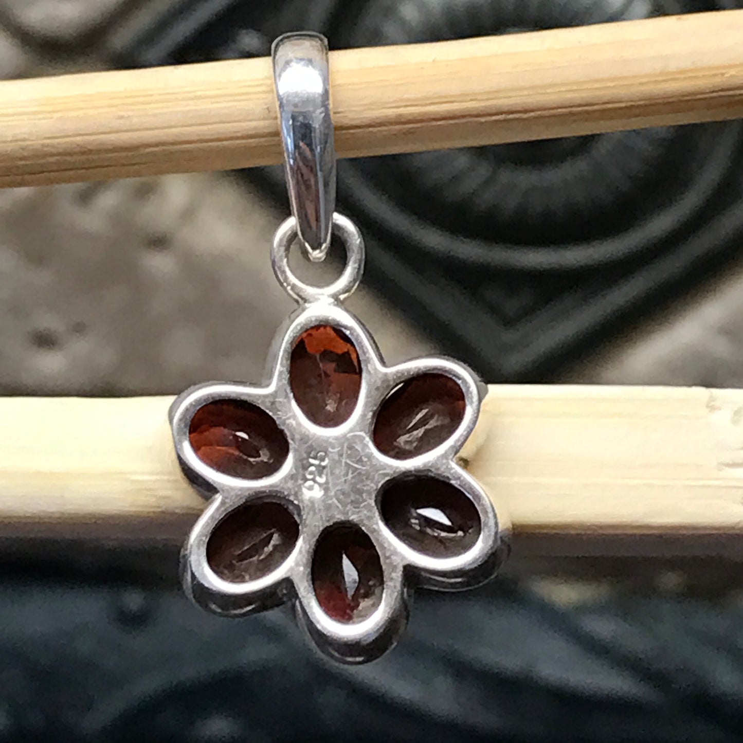 Genuine 4ct Pyrope Garnet 925 Solid Sterling Silver Flower Pendant 28mm - Natural Rocks by Kala