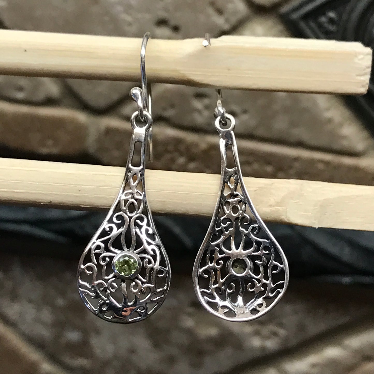 Natural Peridot 925 Solid Sterling Silver Filigree Earrings 30mm - Natural Rocks by Kala