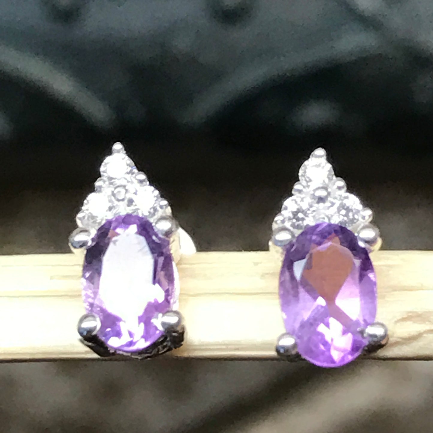Genuine 2ct Amethyst 925 Solid Sterling Silver Earrings 9mm - Natural Rocks by Kala