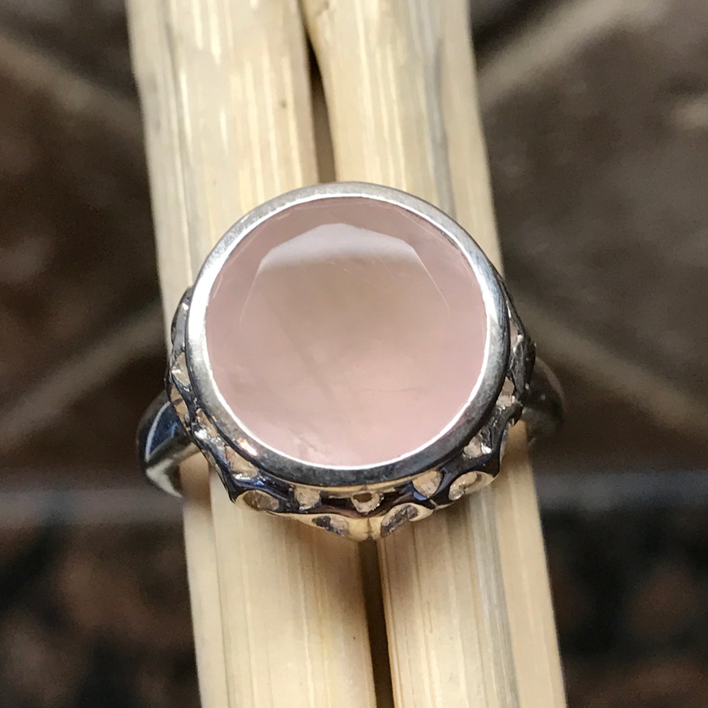 Natural 4ct Pink Rose Quartz 925 Sterling Silver Ring Size 6, 8, 9 - Natural Rocks by Kala