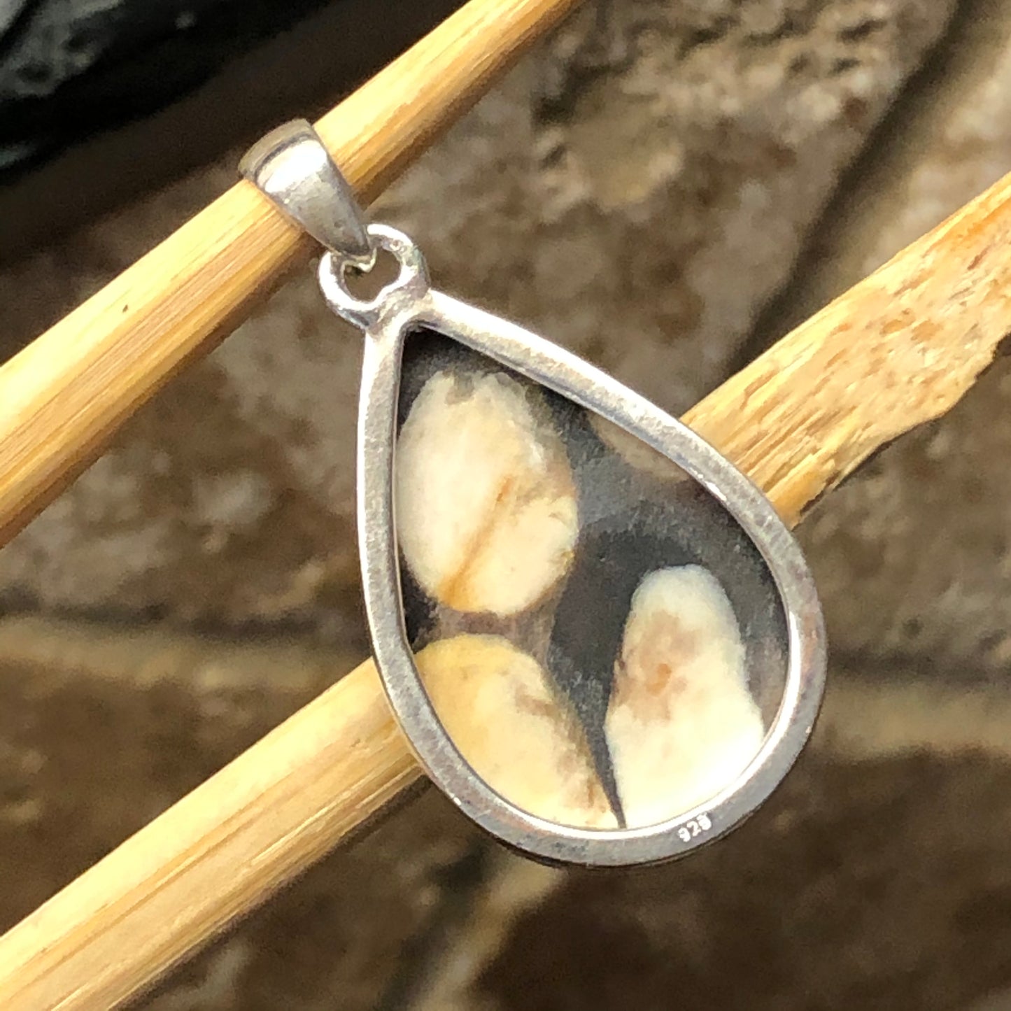 Genuine Peanut Wood Jasper 925 Solid Sterling Silver Pendant 30mm - Natural Rocks by Kala