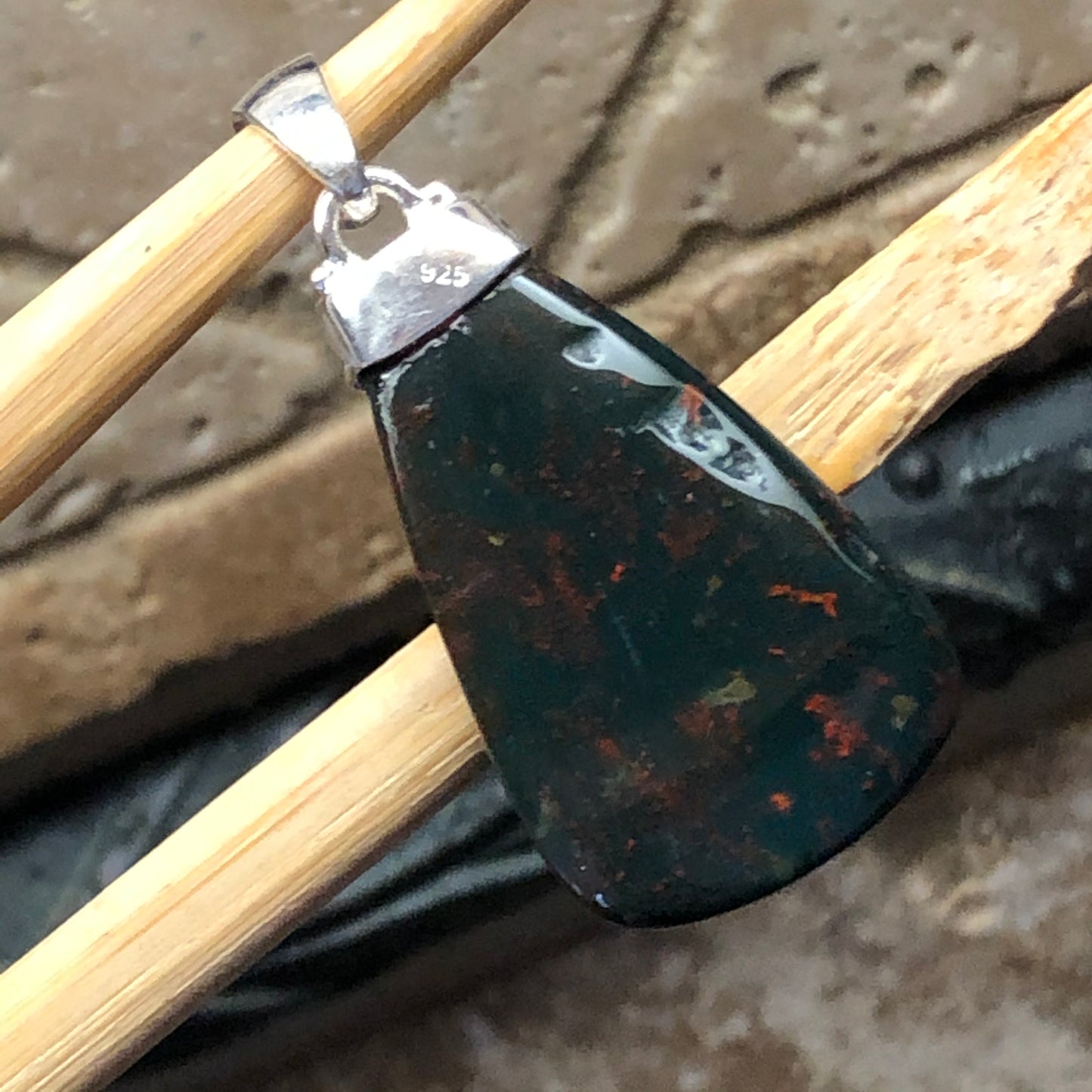 Natural Bloodstone 925 Solid Sterling Silver Pendant 40mm - Natural Rocks by Kala