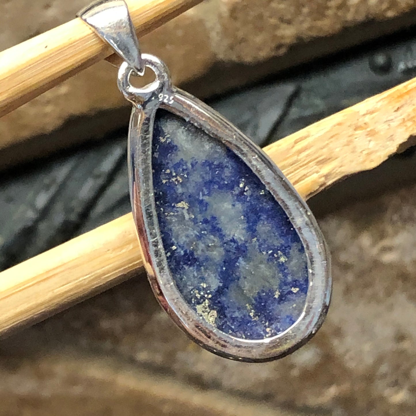 Natural Blue Lapis Lazuli 925 Solid Sterling Silver Pendant 40mm - Natural Rocks by Kala