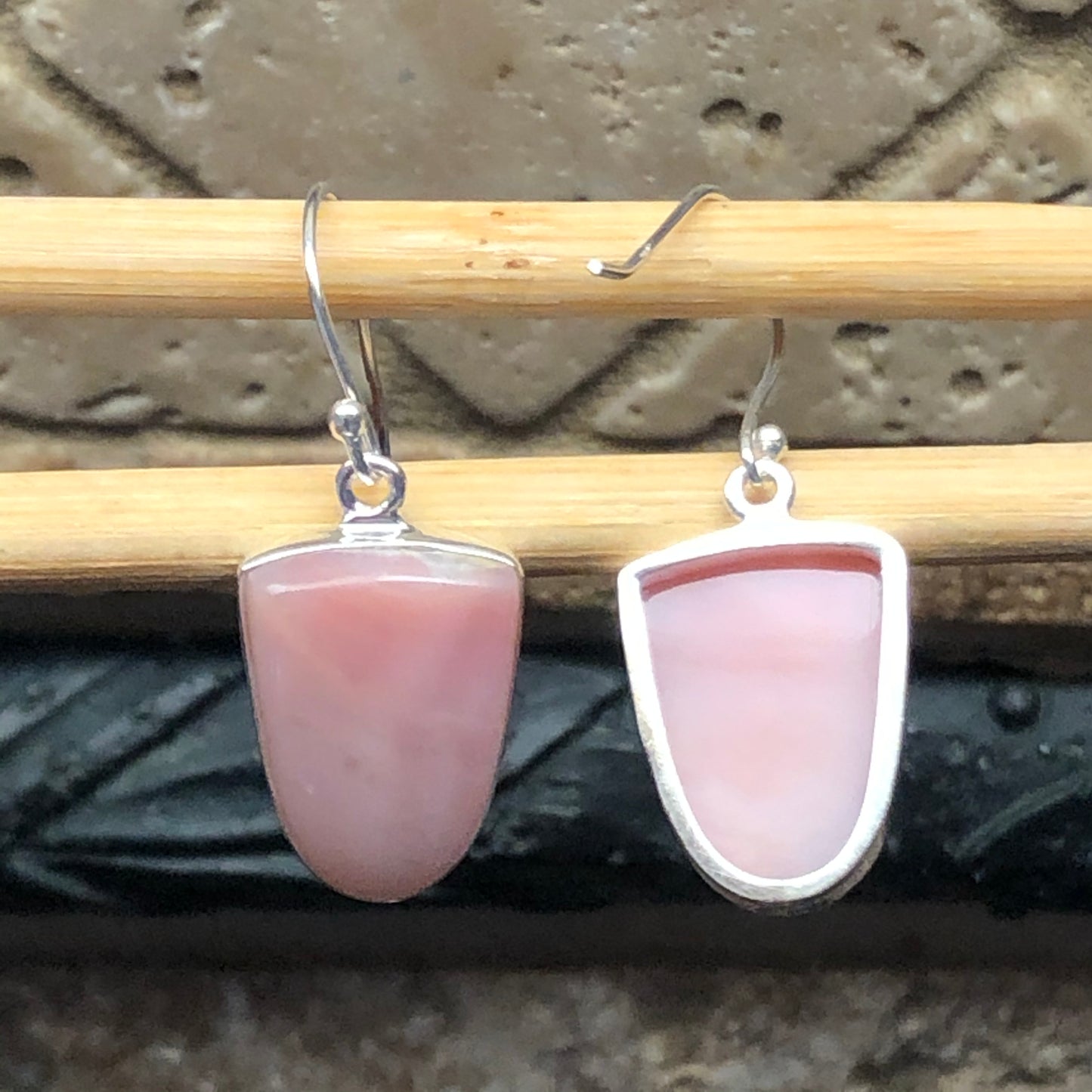 Natural Australian Pink Opal 925 Solid Sterling Silver Earrings 35mm - Natural Rocks by Kala