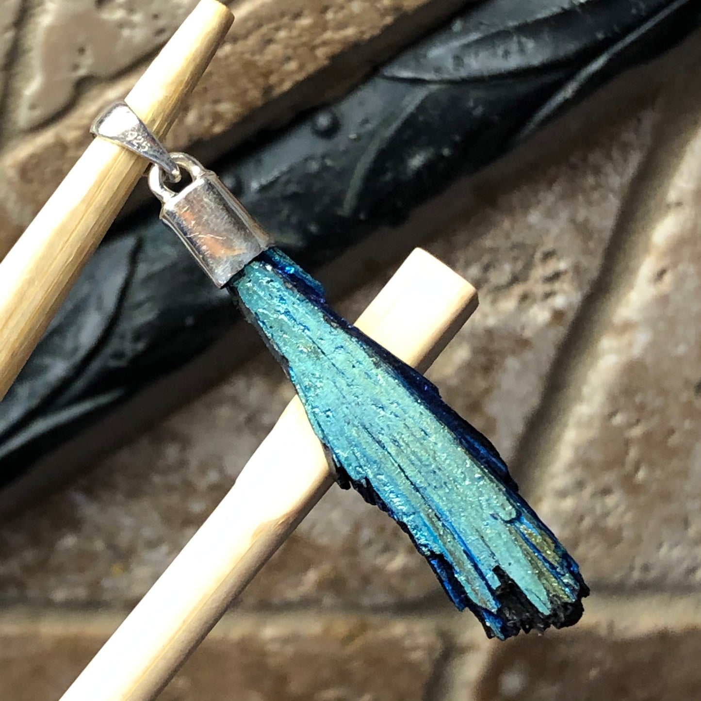 Natural Rainbow Aura Kyanite 925 Solid Sterling Silver Pendant 55mm - Natural Rocks by Kala