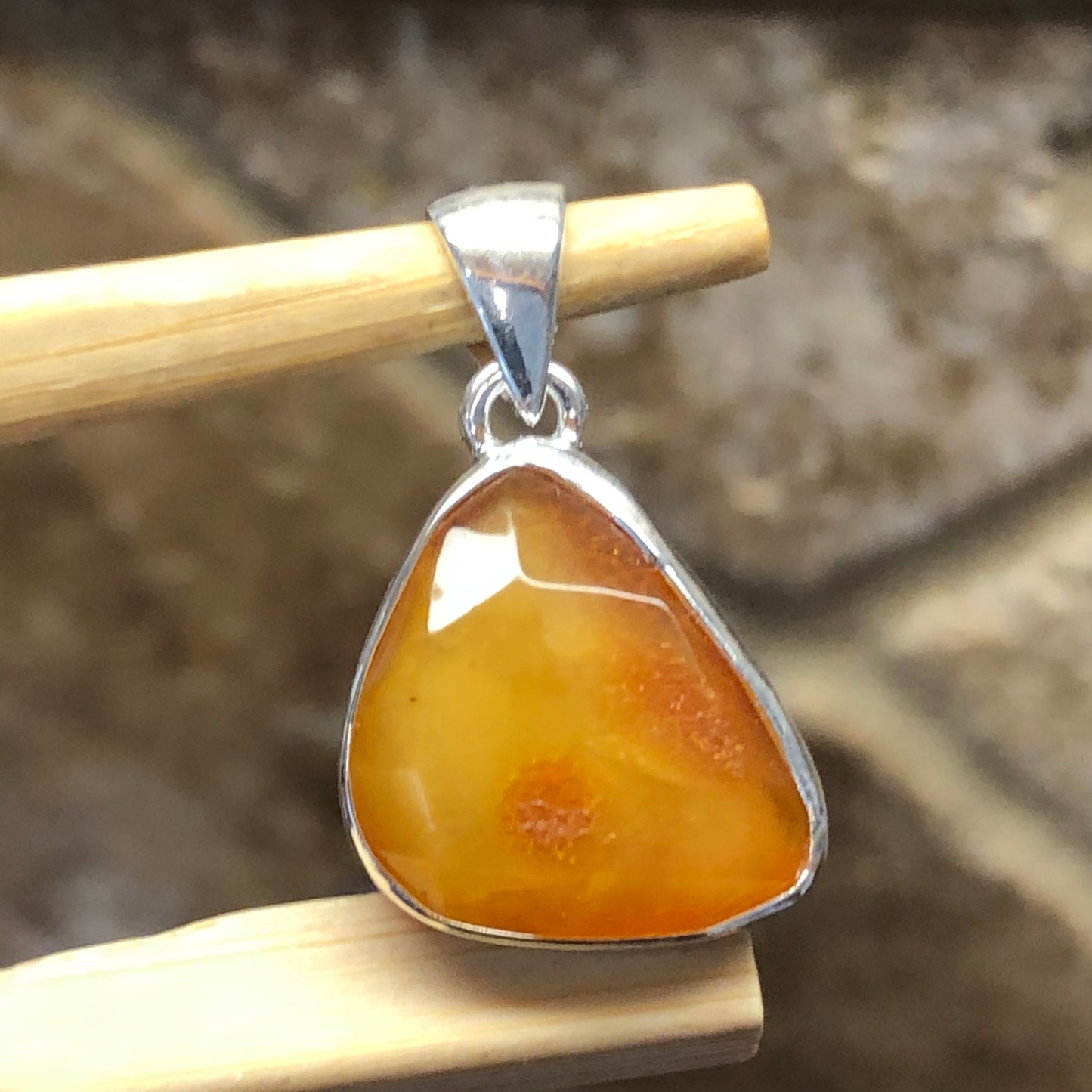 Genuine Baltic Amber 925 Solid Sterling Silver Pendant 25mm - Natural Rocks by Kala