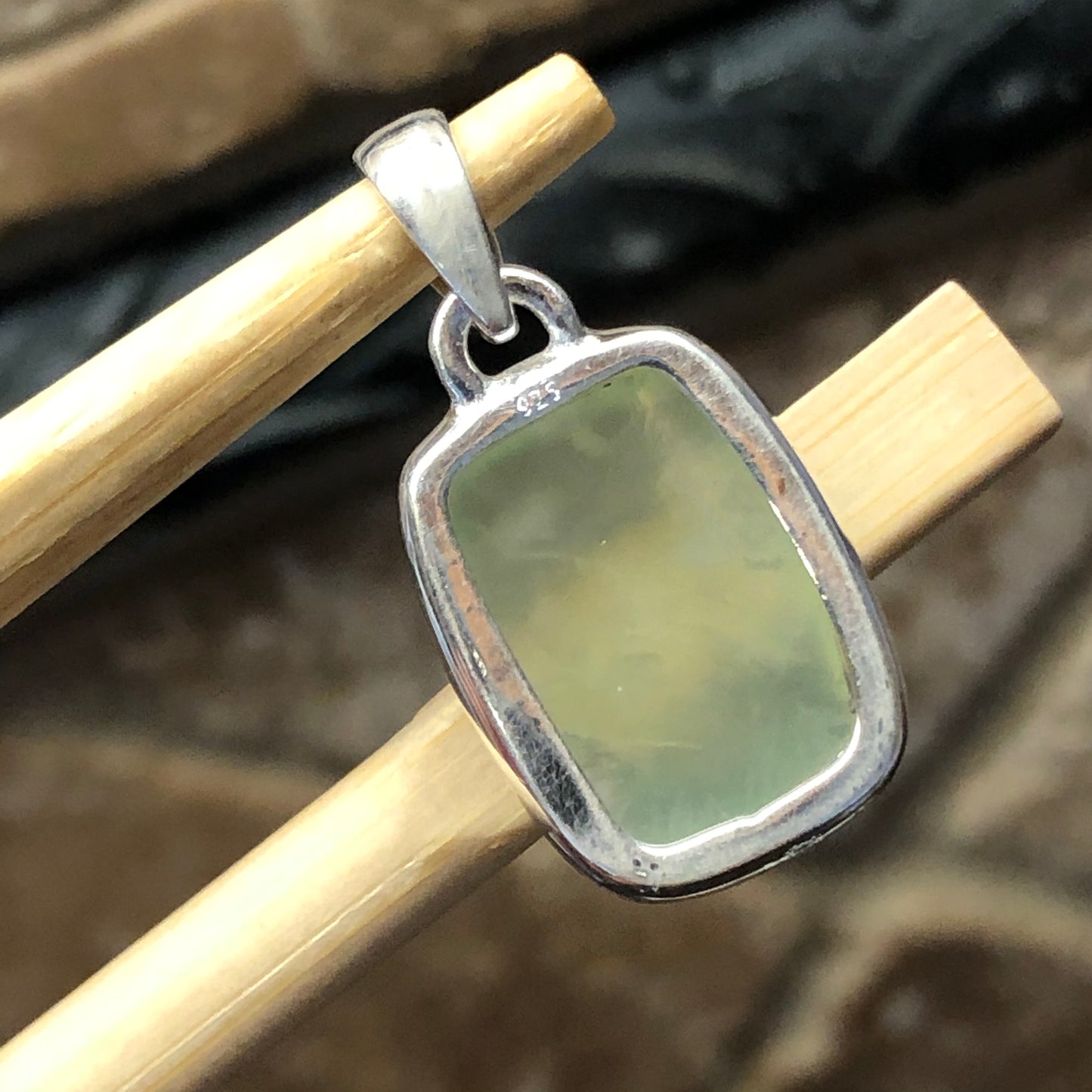 Natural Australian Prehnite 925 Sterling Silver Pendant 25mm - Natural Rocks by Kala