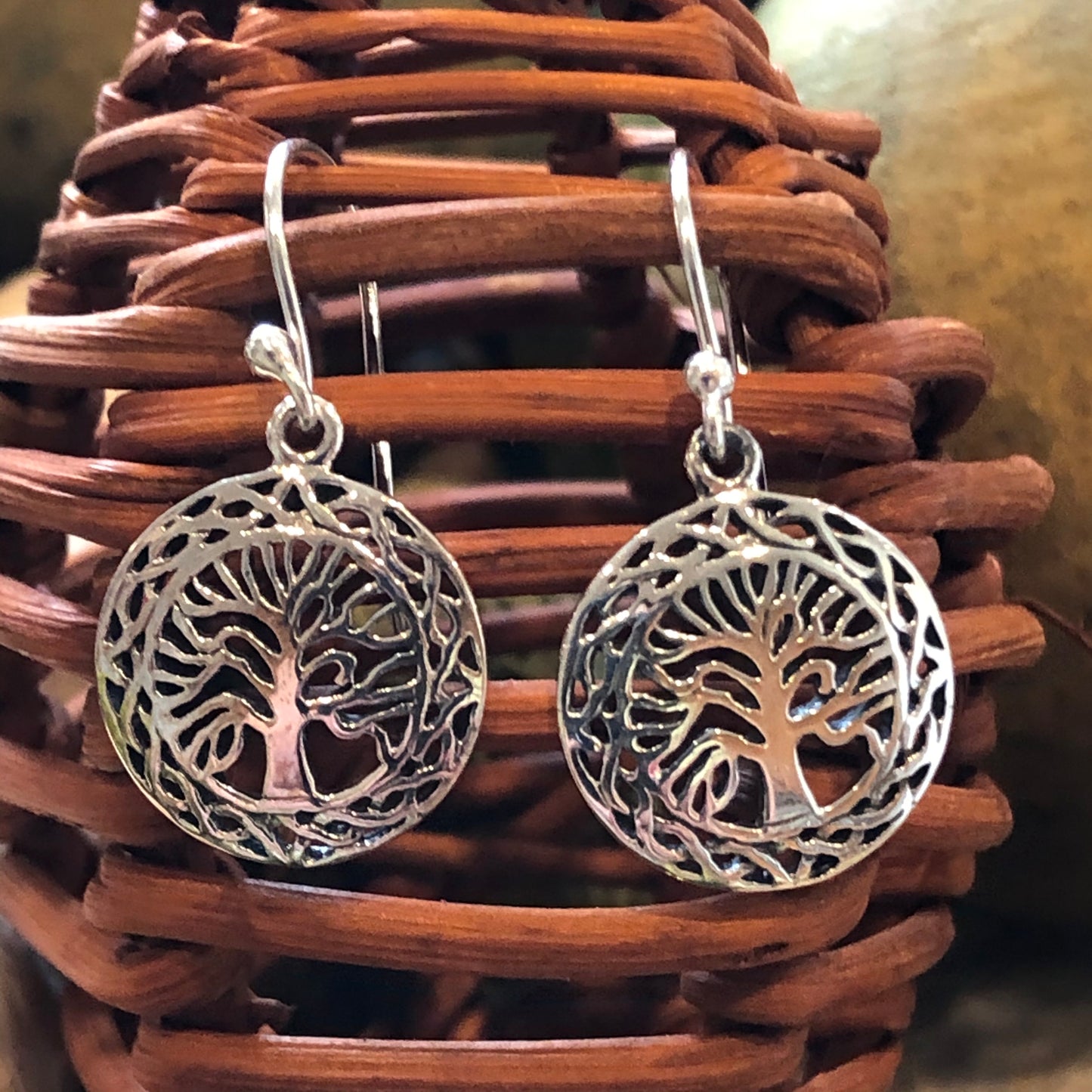 Tree of Life 925 Solid Sterling Silver Earrings 25mm Long - Natural Rocks by Kala