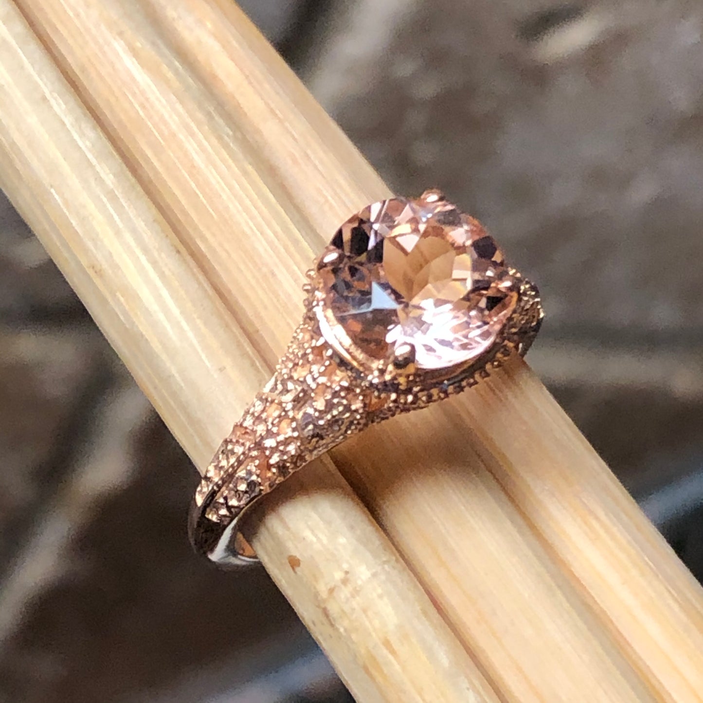 Natural 1.25ct Peach Morganite 14k Rose Gold Over Sterling Silver Engagement Ring Size 5, 6, 7, 8, 9 - Natural Rocks by Kala