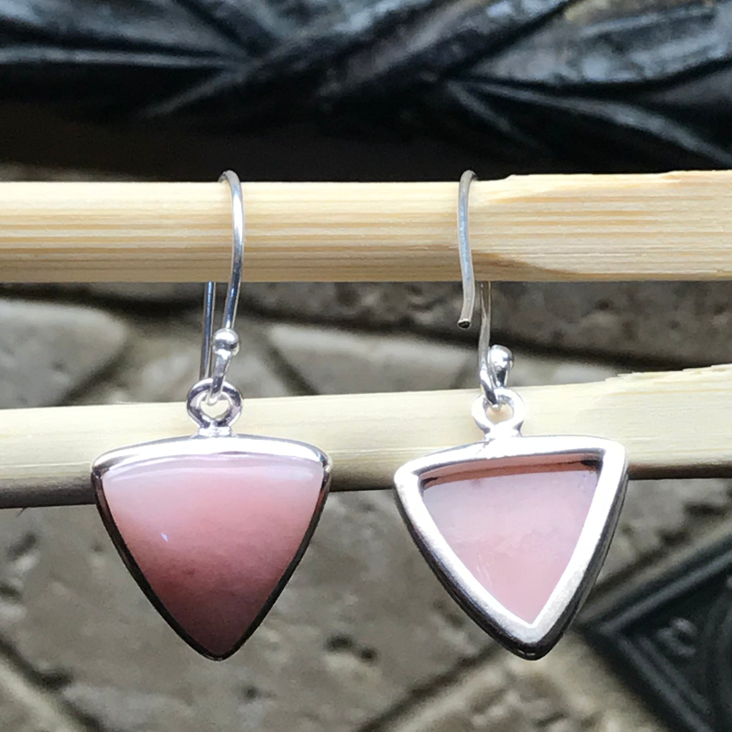 Natural Australian Pink Opal 925 Solid Sterling Silver Earrings 25mm - Natural Rocks by Kala