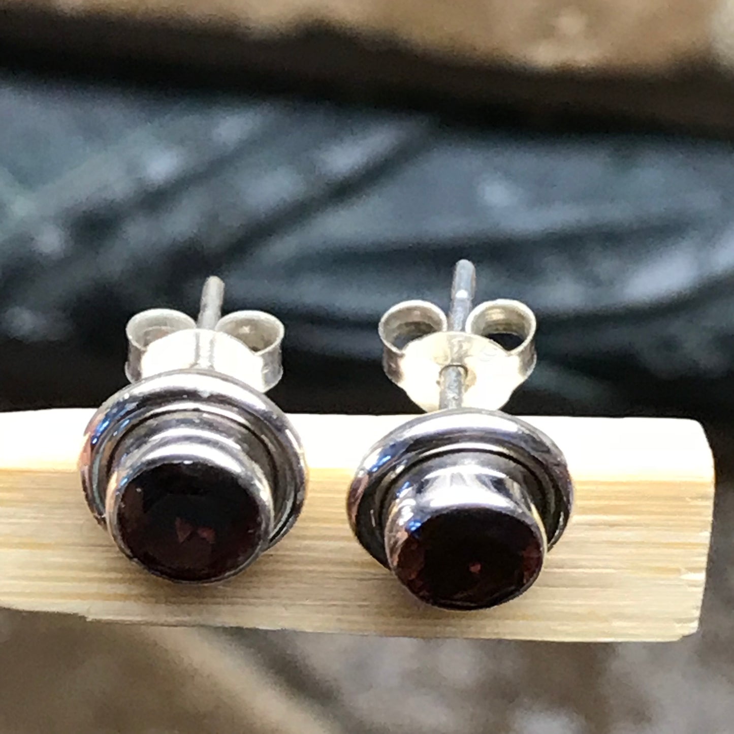 Natural 2ct Pyrope Garnet 925 Solid Sterling Silver Earrings 7mm - Natural Rocks by Kala