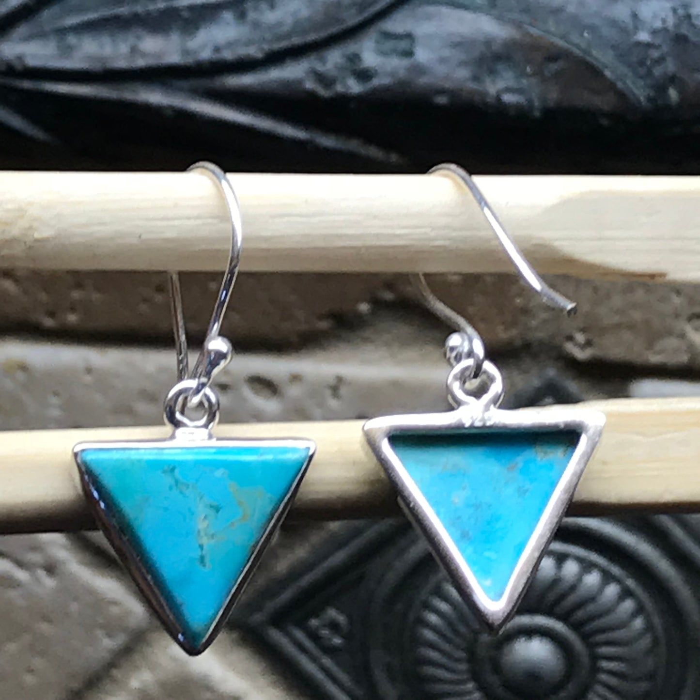 Natural Blue Mohave Turquoise 925 Solid Sterling Silver Earrings 25mm - Natural Rocks by Kala