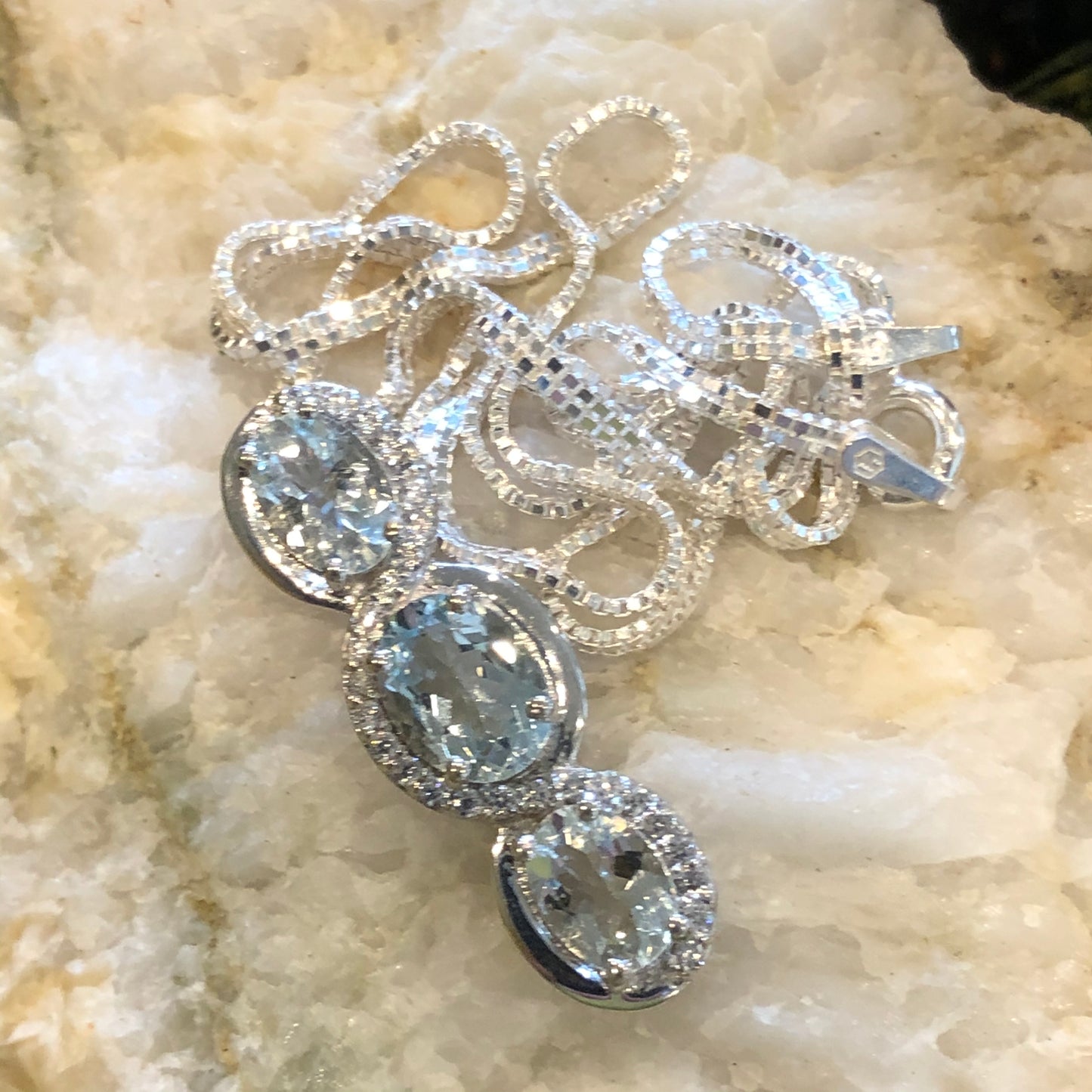 Natural 6ct Blue Aquamarine 925 Solid Sterling Silver Pendant Necklace 16" - Natural Rocks by Kala