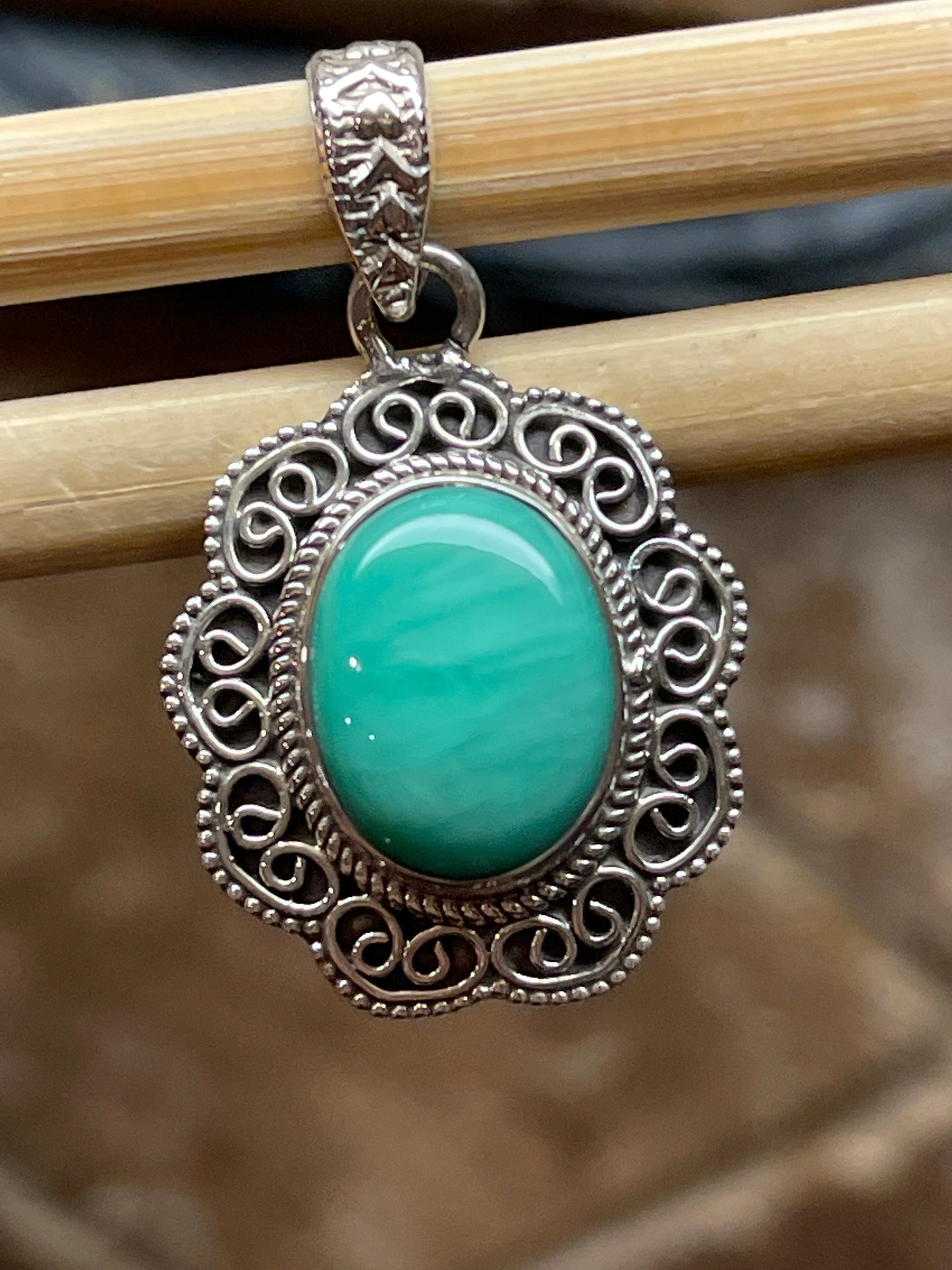 Natural Australian Chrysoprase 925 Sterling Silver Pendant 30mm - Natural Rocks by Kala