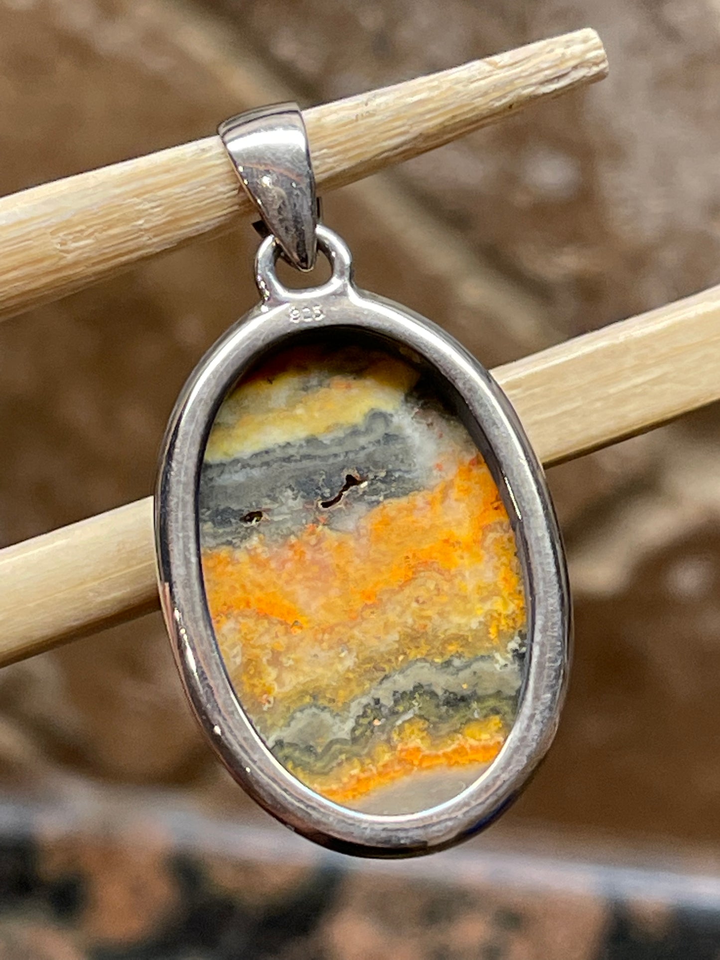 Natural Indonesian Bumble Bee Jasper 925 Solid Sterling Silver Pendant 40mm - Natural Rocks by Kala