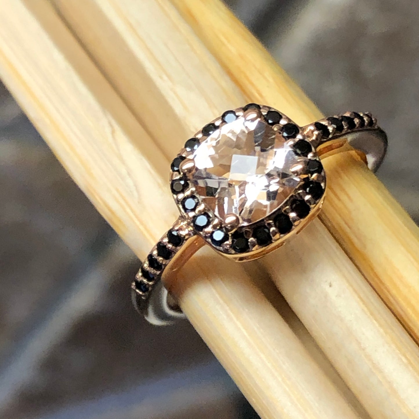 Natural 1ct Peach Morganite, Spinel 14k Rose Gold Over Silver Engagement Ring Size 6, 7, 8, 9 - Natural Rocks by Kala