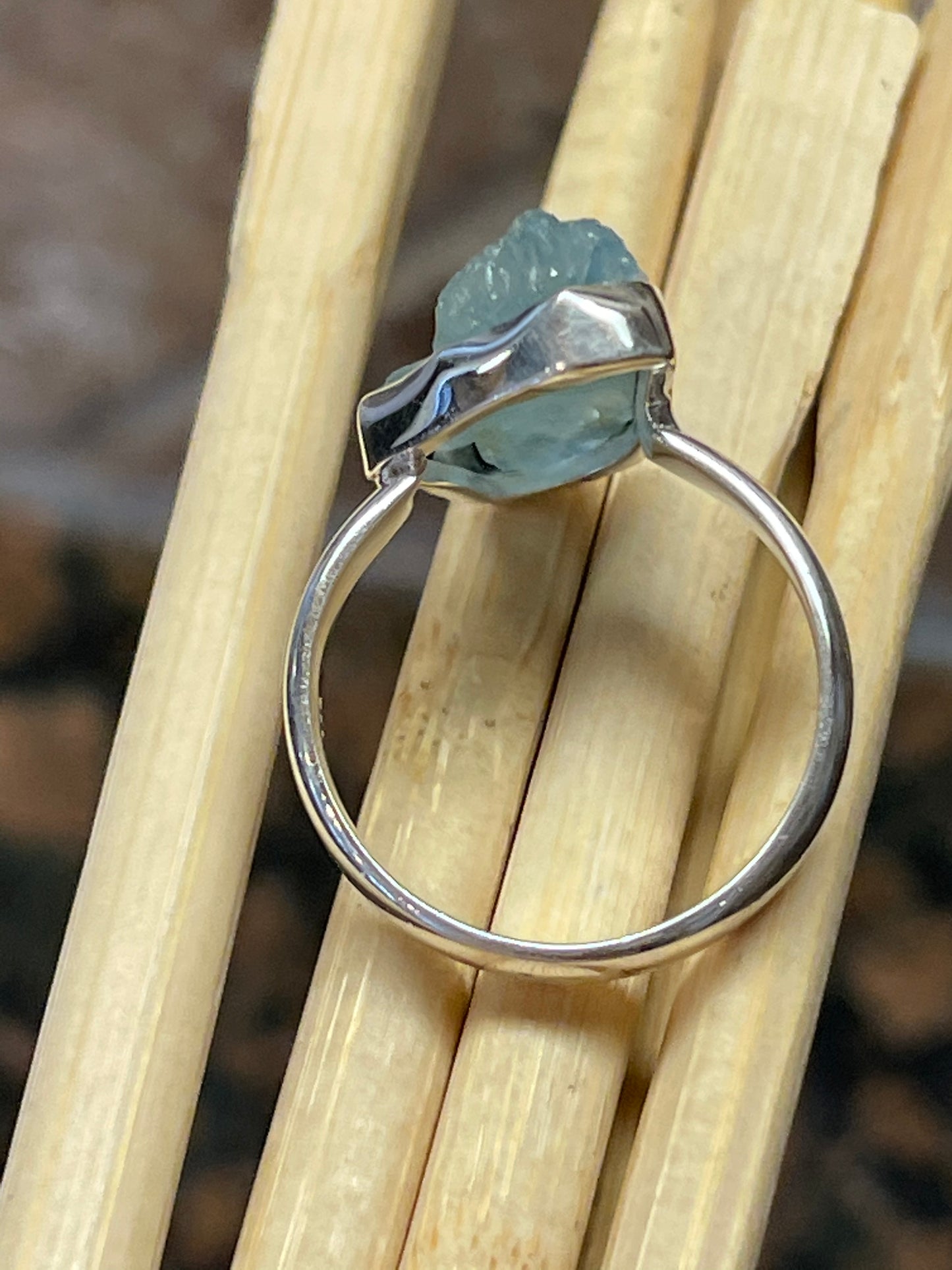 Natural Aquamarine 925 Solid Sterling Silver Cluster Ring Size 9 - Natural Rocks by Kala