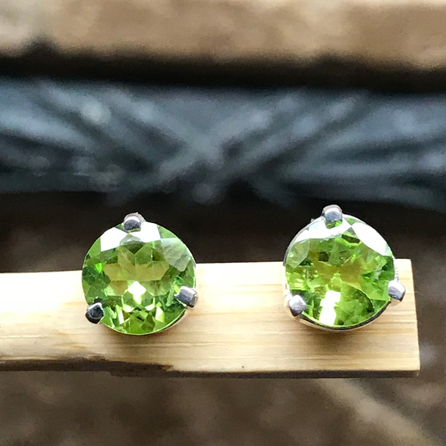Genuine 2ct Green Peridot 925 Solid Sterling Silver Earrings 7mm - Natural Rocks by Kala