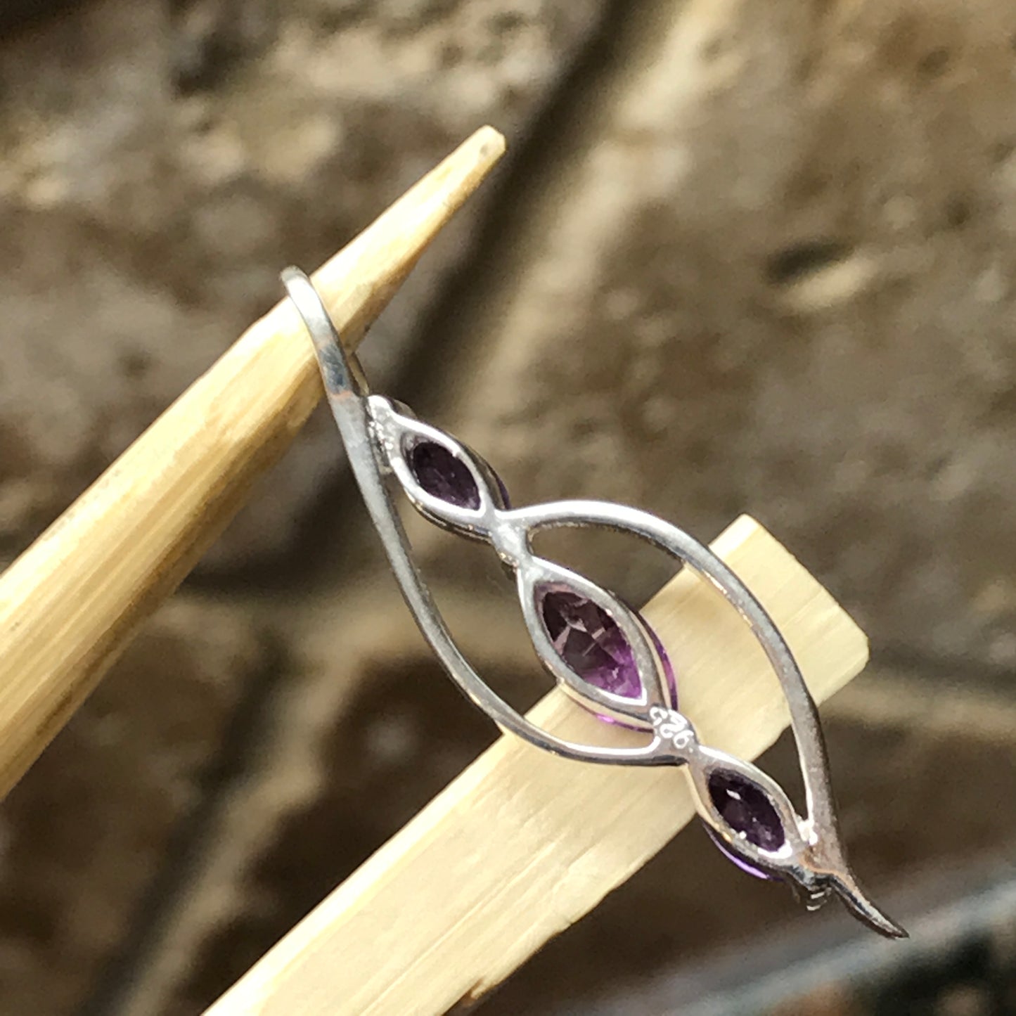 Natural 1.5ct Amethyst 925 Solid Sterling Silver Pendant 34mm - Natural Rocks by Kala