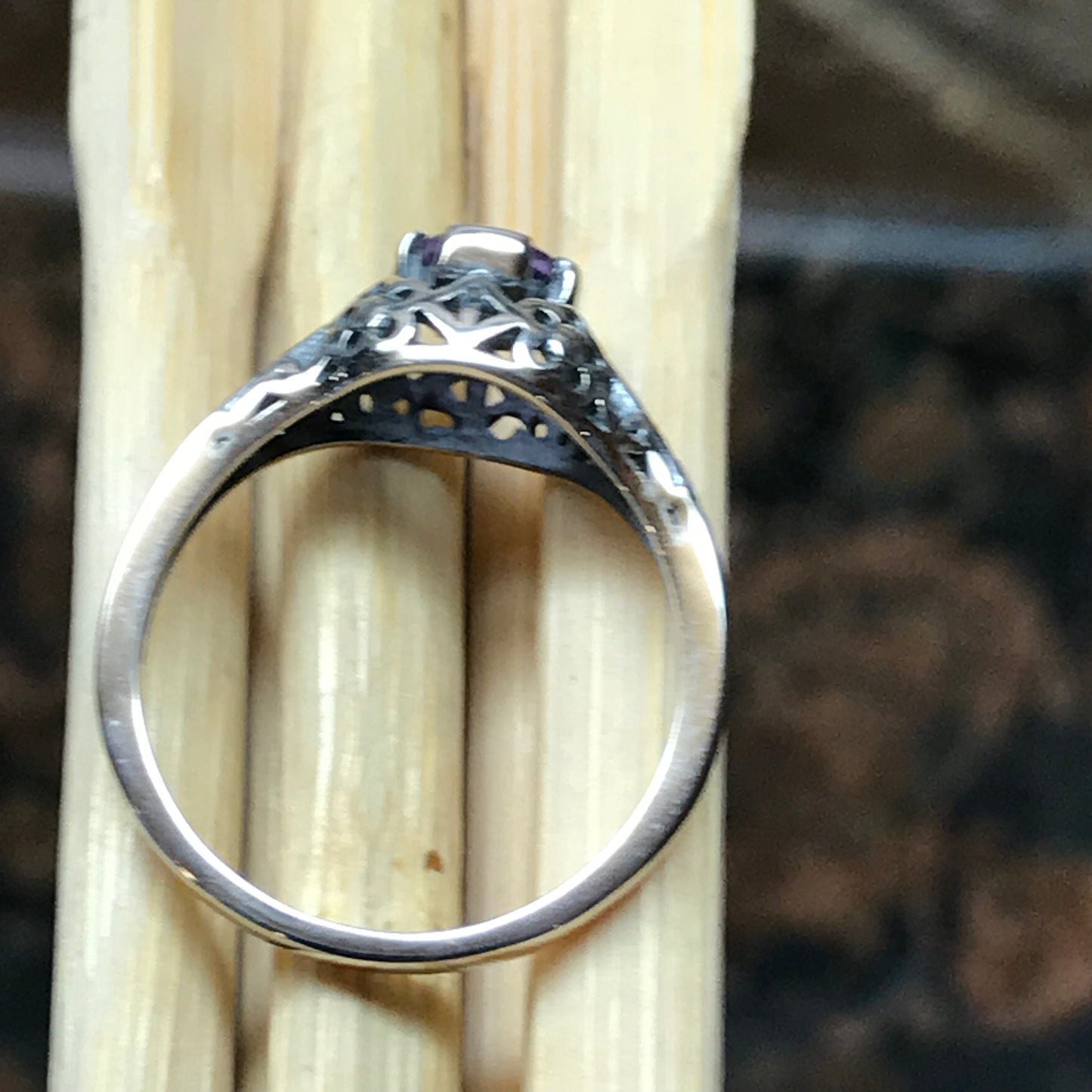 Natural Purple Amethyst 925 Solid Sterling Silver Engagement Ring Size 6, 7 - Natural Rocks by Kala