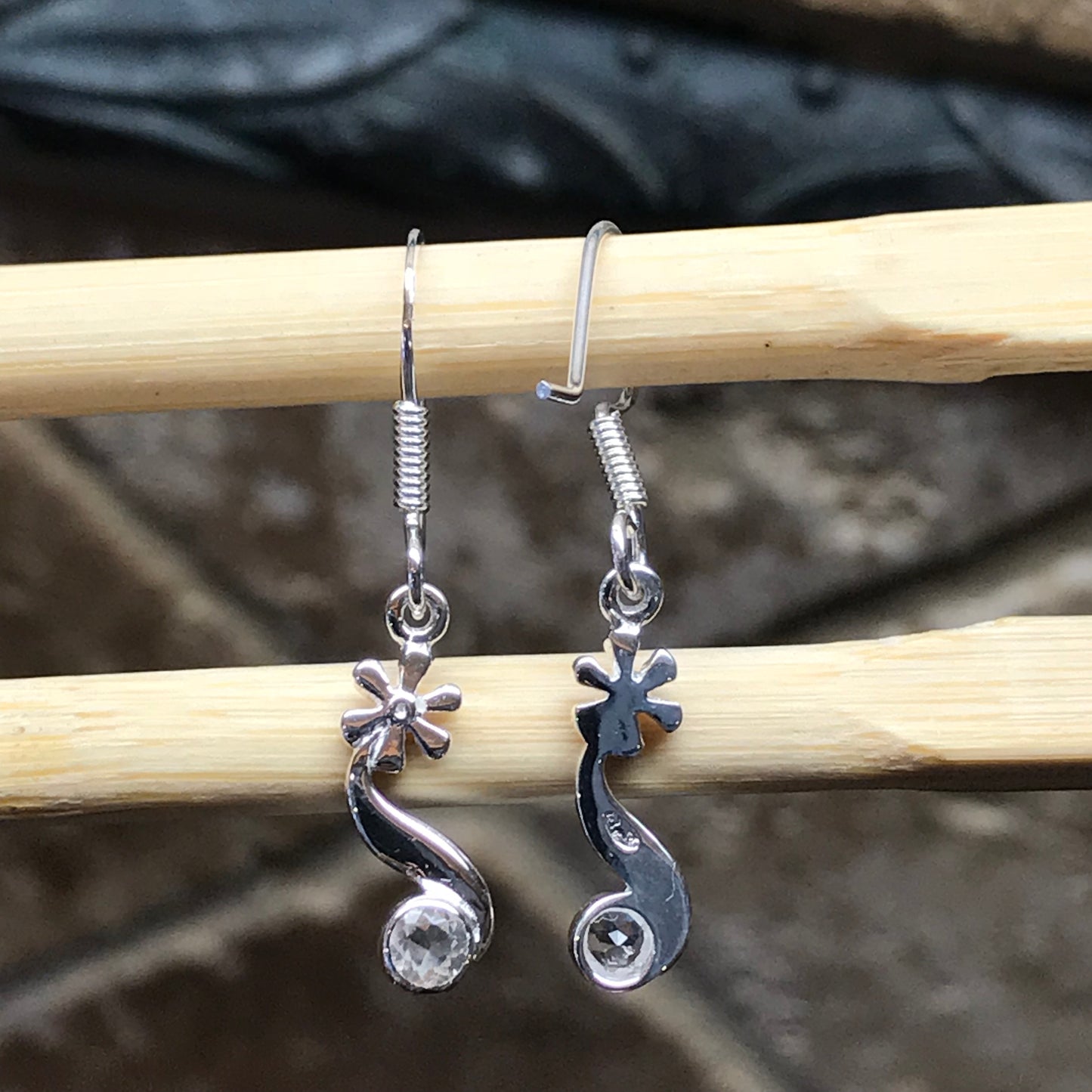 Natural White Topaz 925 Solid Sterling Silver Earrings 28mm - Natural Rocks by Kala