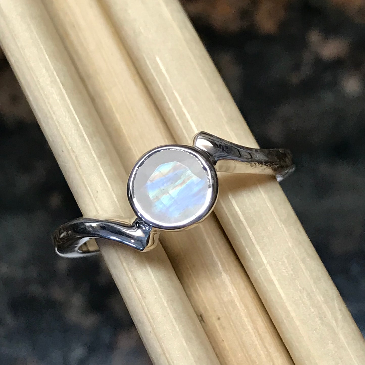 Natural Rainbow Moonstone 925 Solid Sterling Silver Engagement Ring Size 6, 7, 8, 9 - Natural Rocks by Kala