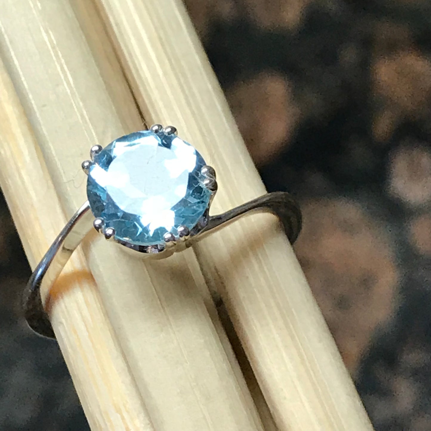 Natural 2ct Blue Topaz 925 Solid Sterling Silver Engagement Ring Size 6, 7, 8 - Natural Rocks by Kala