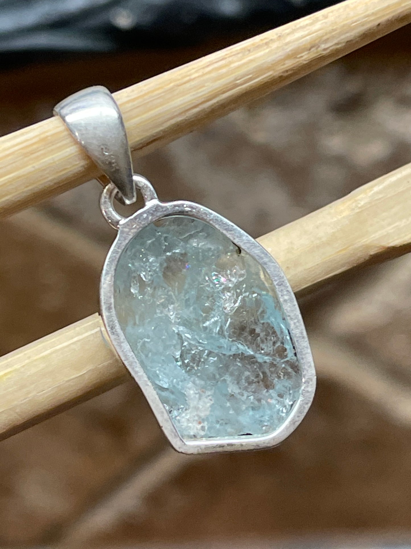 Natural Aquamarine 925 Sterling Silver Pendant 30mm - Natural Rocks by Kala