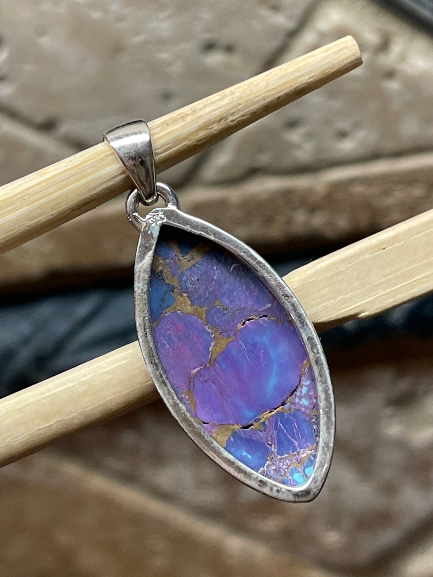 Gorgeous Purple Mohave Turquoise 925 Solid Sterling Silver Pendant 40mm - Natural Rocks by Kala