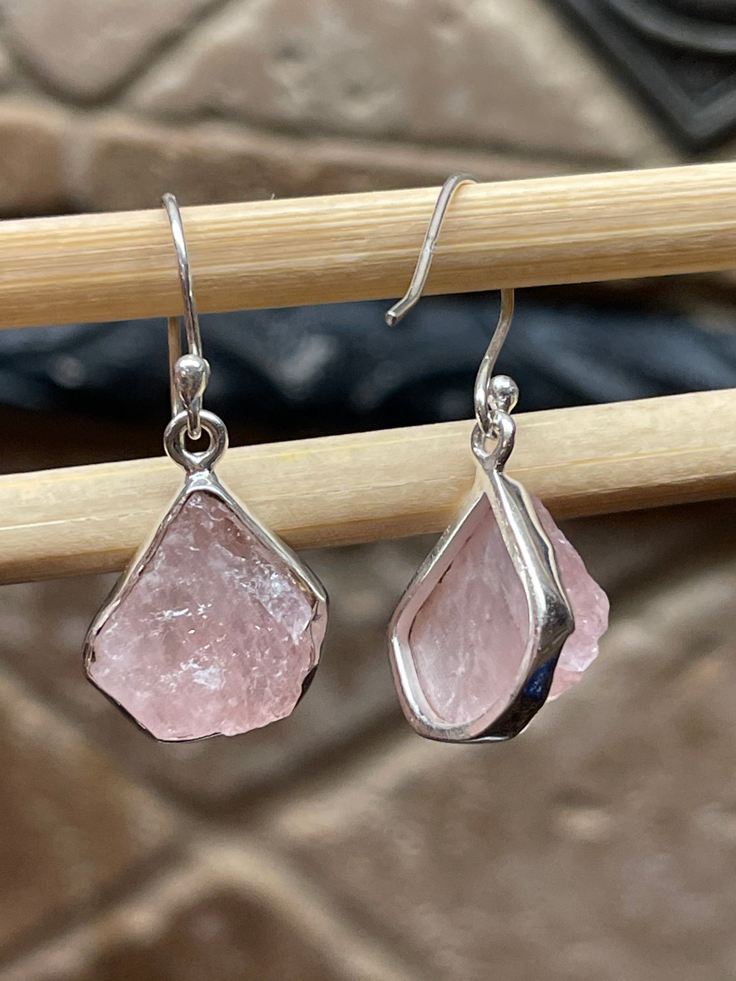 Natural Pink Morganite 925 Solid Sterling Silver Earrings 25mm - Natural Rocks by Kala