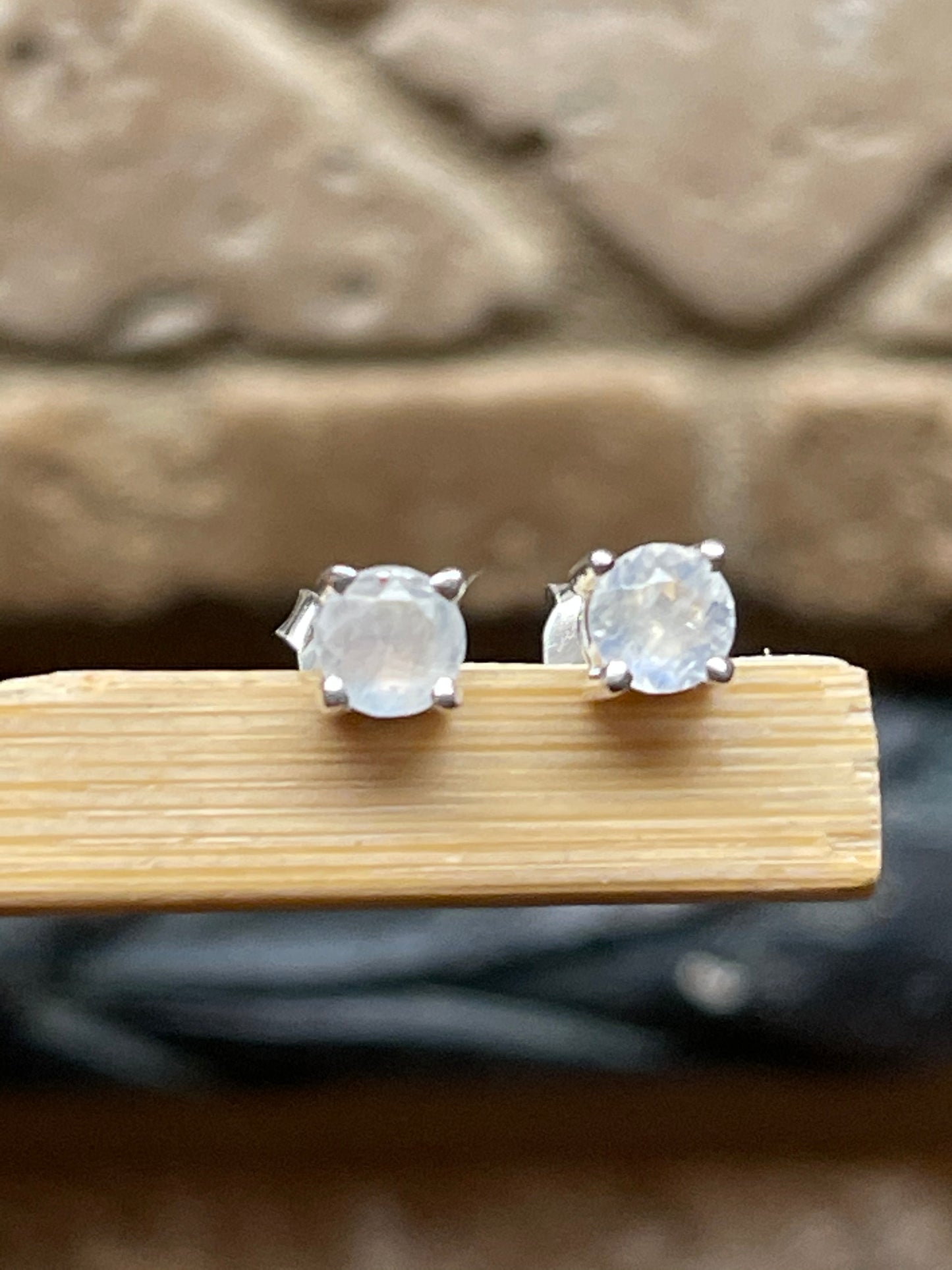 Natural Rainbow Moonstone 925 Solid Sterling Silver Earrings 4mm - Natural Rocks by Kala