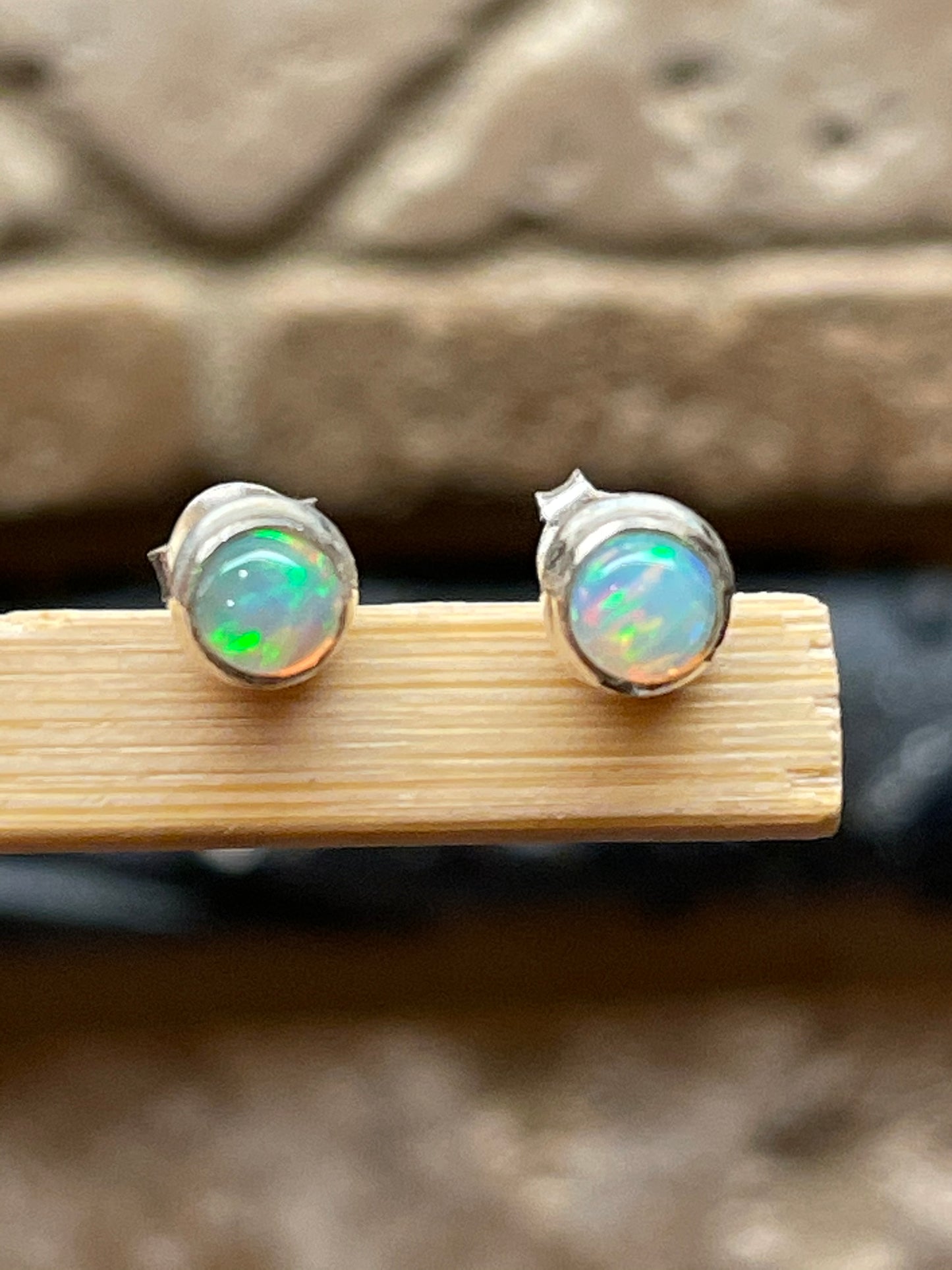 Genuine Ethiopian Opal 925 Solid Sterling Silver Stud Earrings 5mm - Natural Rocks by Kala